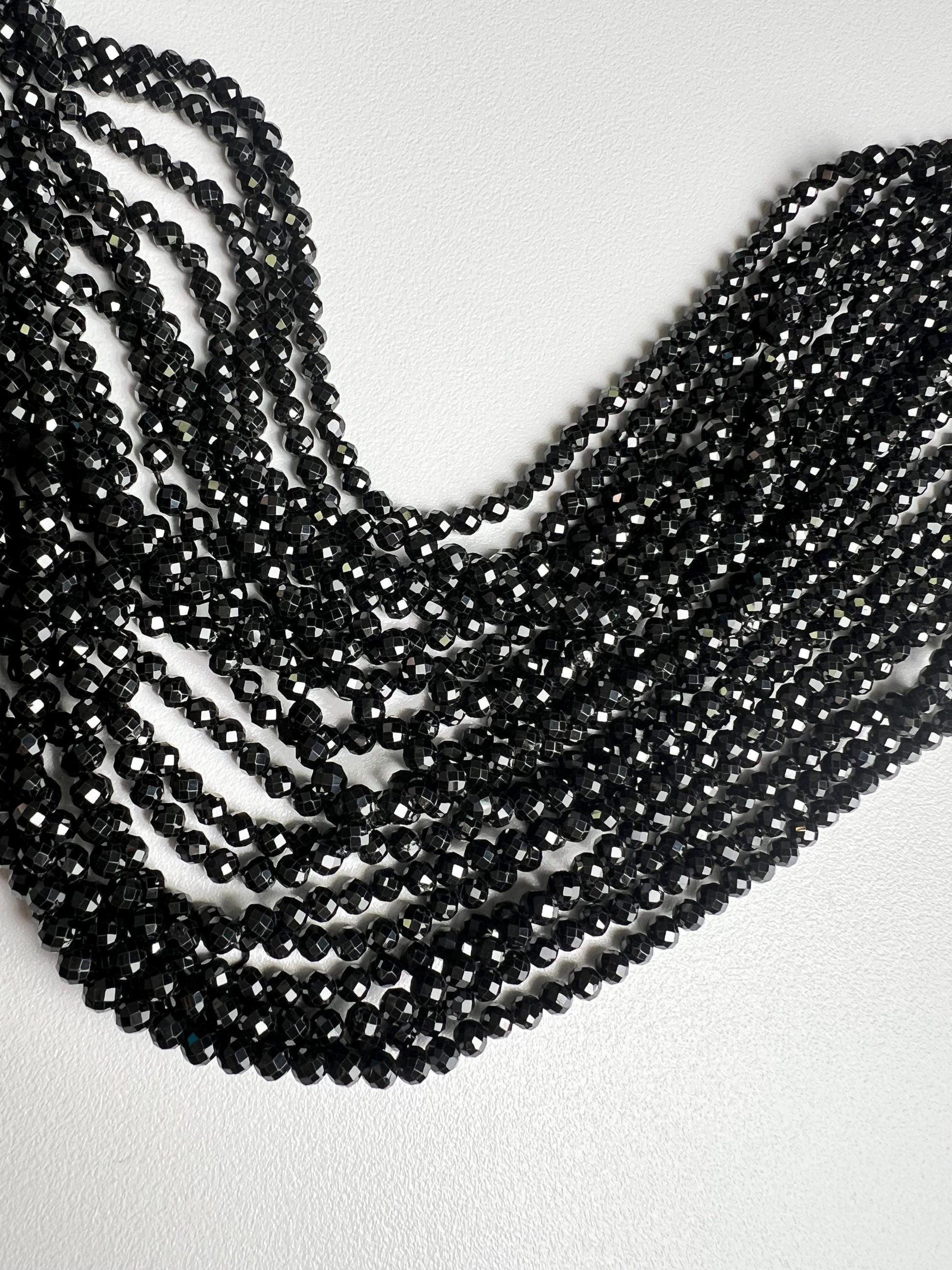 Genuine Black Spinel Necklace 3mm,4mm AAA Micro Faceted Diamond Cut 925 Sterling Silver Men's and women Necklace 20"-46" handmade gift