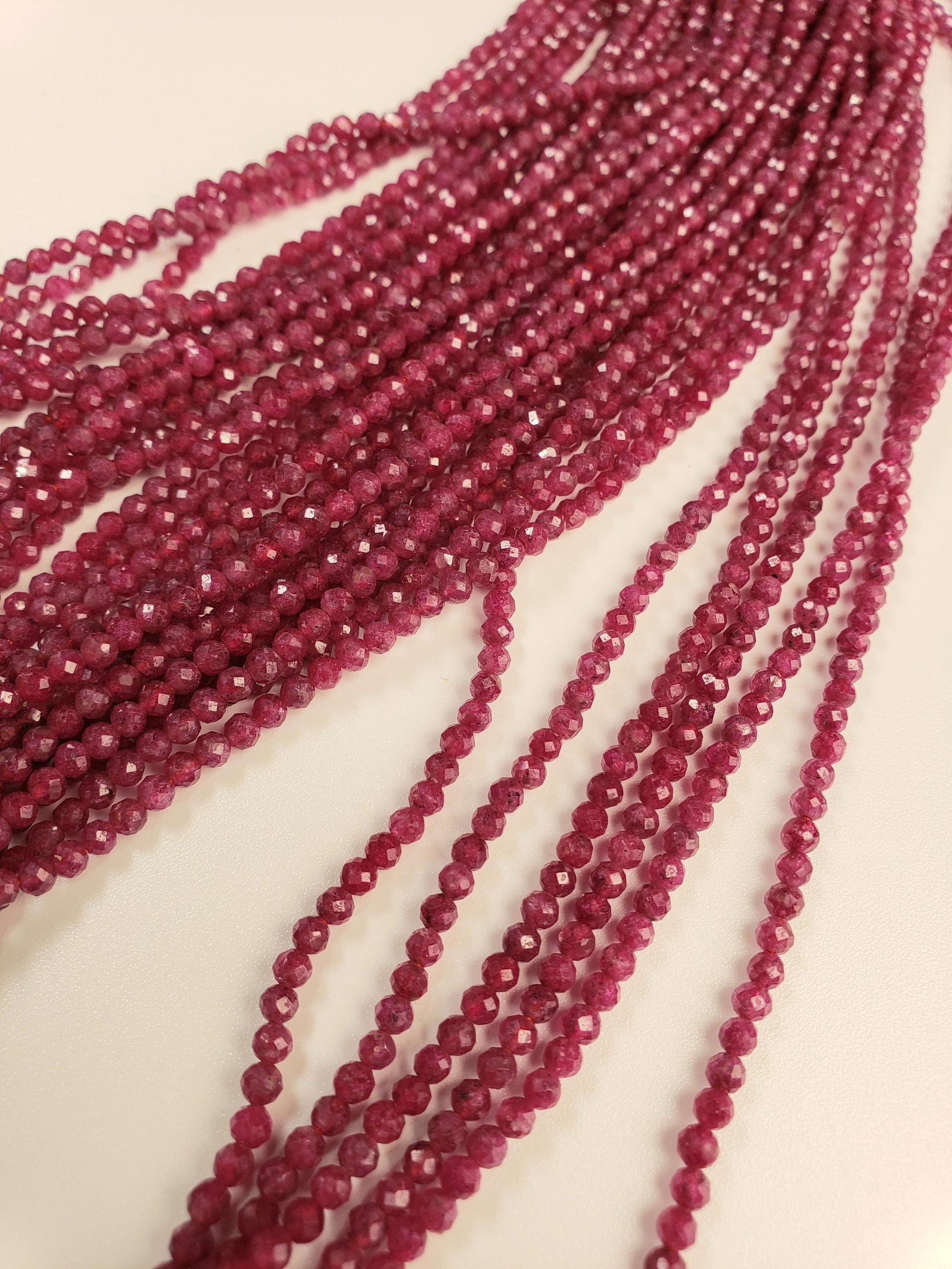 Natural Ruby 3 Faceted round Dark pinkish Red Gemstone Beads for jewelry Making 12.5" strand