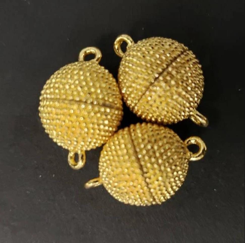 3 sets Ball clasp 8,10,12mm large round silver, gunmetal, gold plated brass, jewelry making Spike ball mag clasp