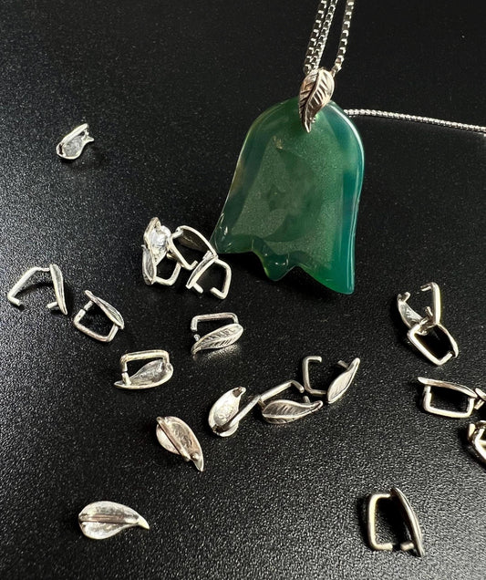 925 Sterling Silver Leaf bail, vintage handmade 8mm Bali pinch Bails Pendant holder. 1 piece