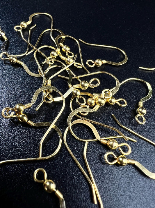 22k gold Vermeil over 925 Sterling Silver French Hook Ball and Coil earwire, earrings making findings, 925 stamped, 1 pair or bulk wholesale