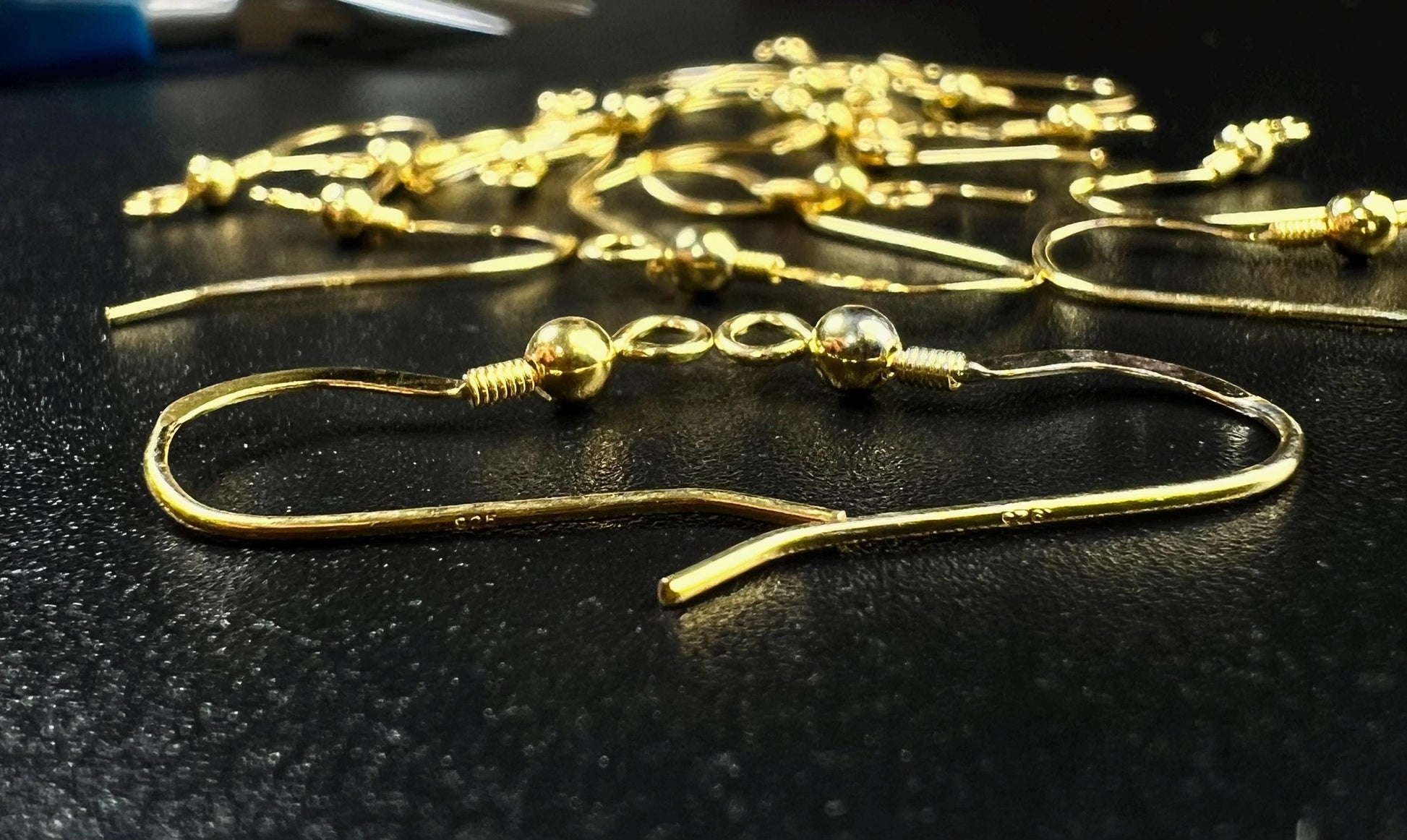 22k gold Vermeil over 925 Sterling Silver French Hook Ball and Coil earwire, earrings making findings, 925 stamped, 1 pair or bulk wholesale