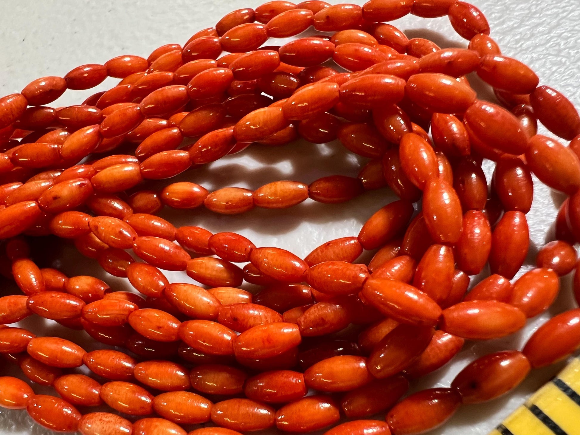 Natural Italian coral Rice Oval smooth shape beads 3x6-6.5mm AAA quality Round Beads 15" Strand