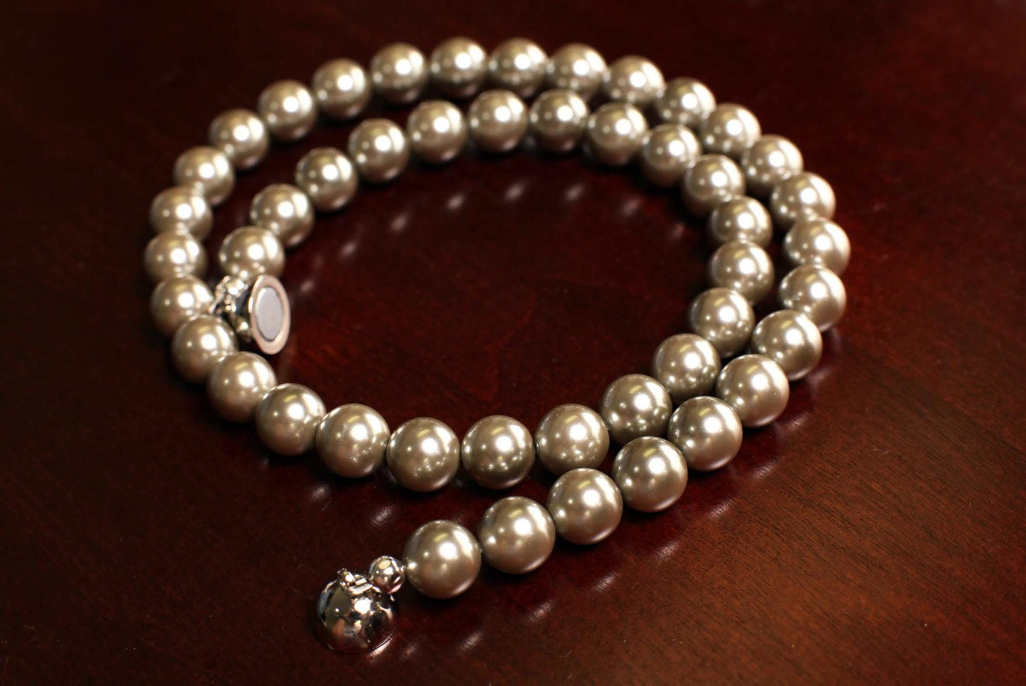 Silver Gray South Sea Shell Pearl 10mm High Luster Statement Necklace with Mag Ball Clasp Necklace, Bridal,elegant Gift