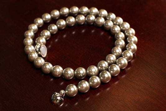 Silver Gray South Sea Shell Pearl 10mm High Luster Statement Necklace with Mag Ball Clasp Necklace, Bridal,elegant Gift