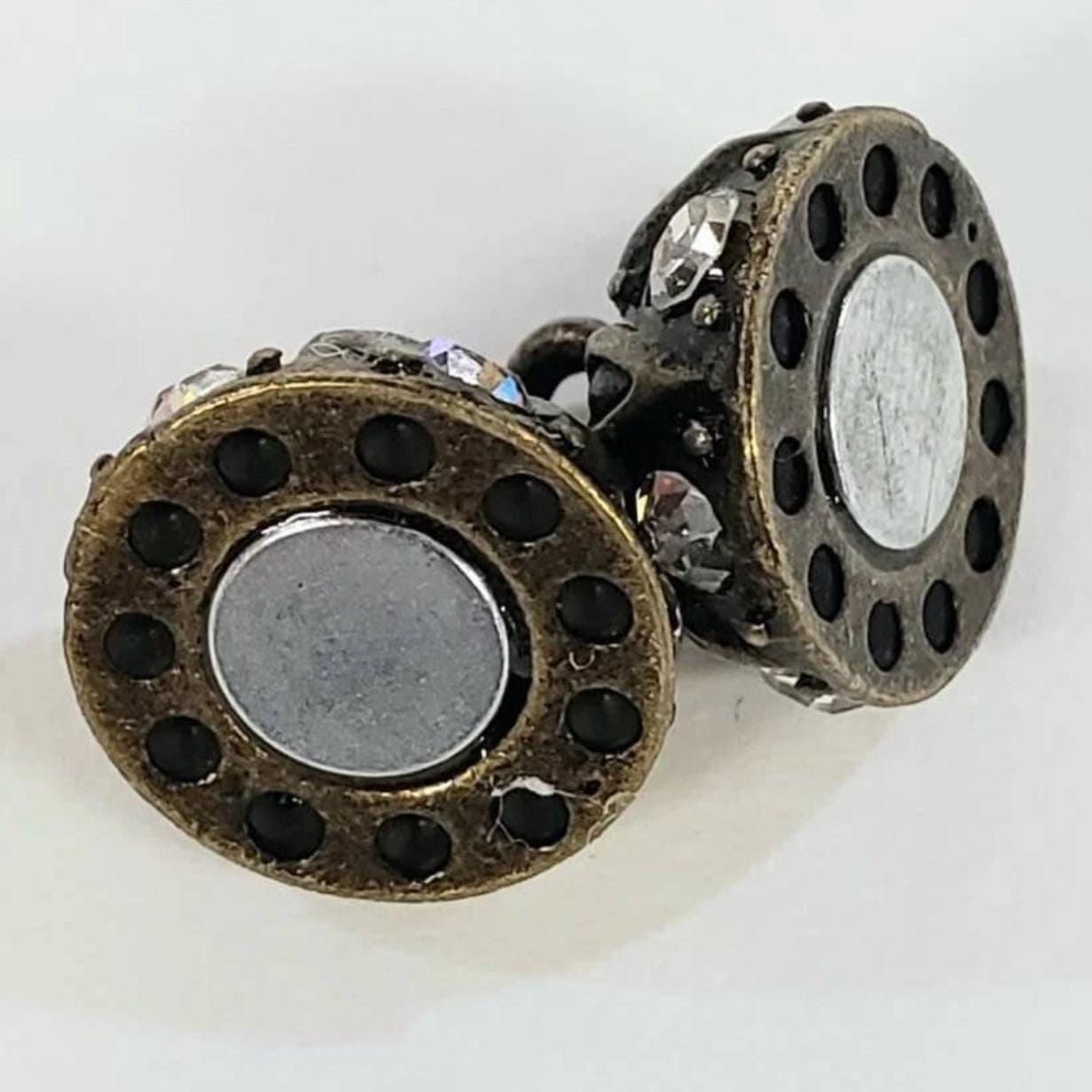 2 sets Silver, Gold, Antique Bronze 12mm Ball clasp with Rhinestone crystal setting, jewelry making Mag Ball clasp. 2 pcs sets