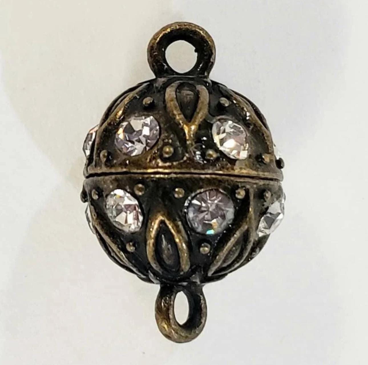 2 sets Silver, Gold, Antique Bronze 12mm Ball clasp with Rhinestone crystal setting, jewelry making Mag Ball clasp. 2 pcs sets