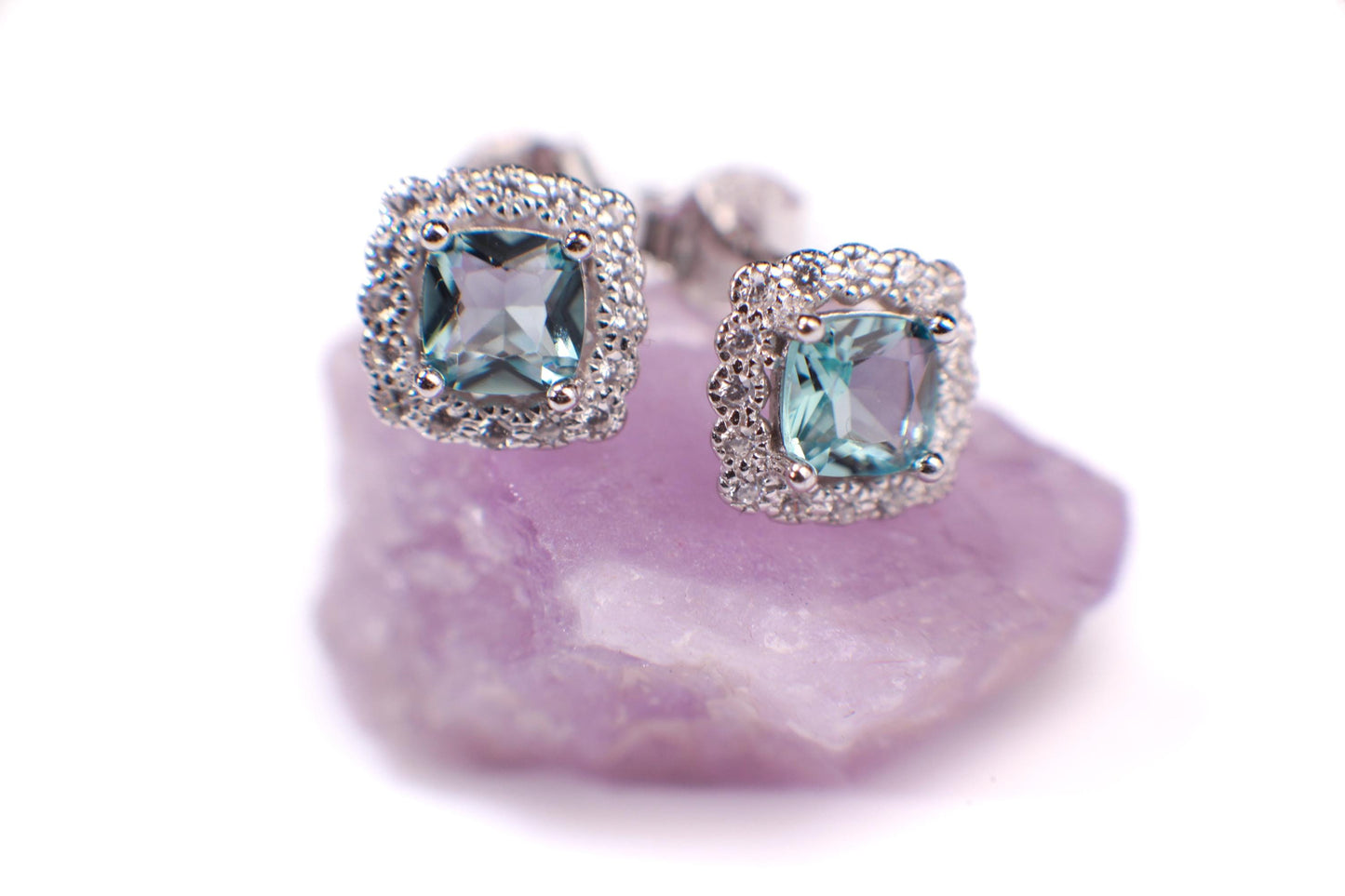 Blue Topaz with Cubic Zirconia 925 Sterling Silver Post Earring, 925 stamped, beautiful gift for her