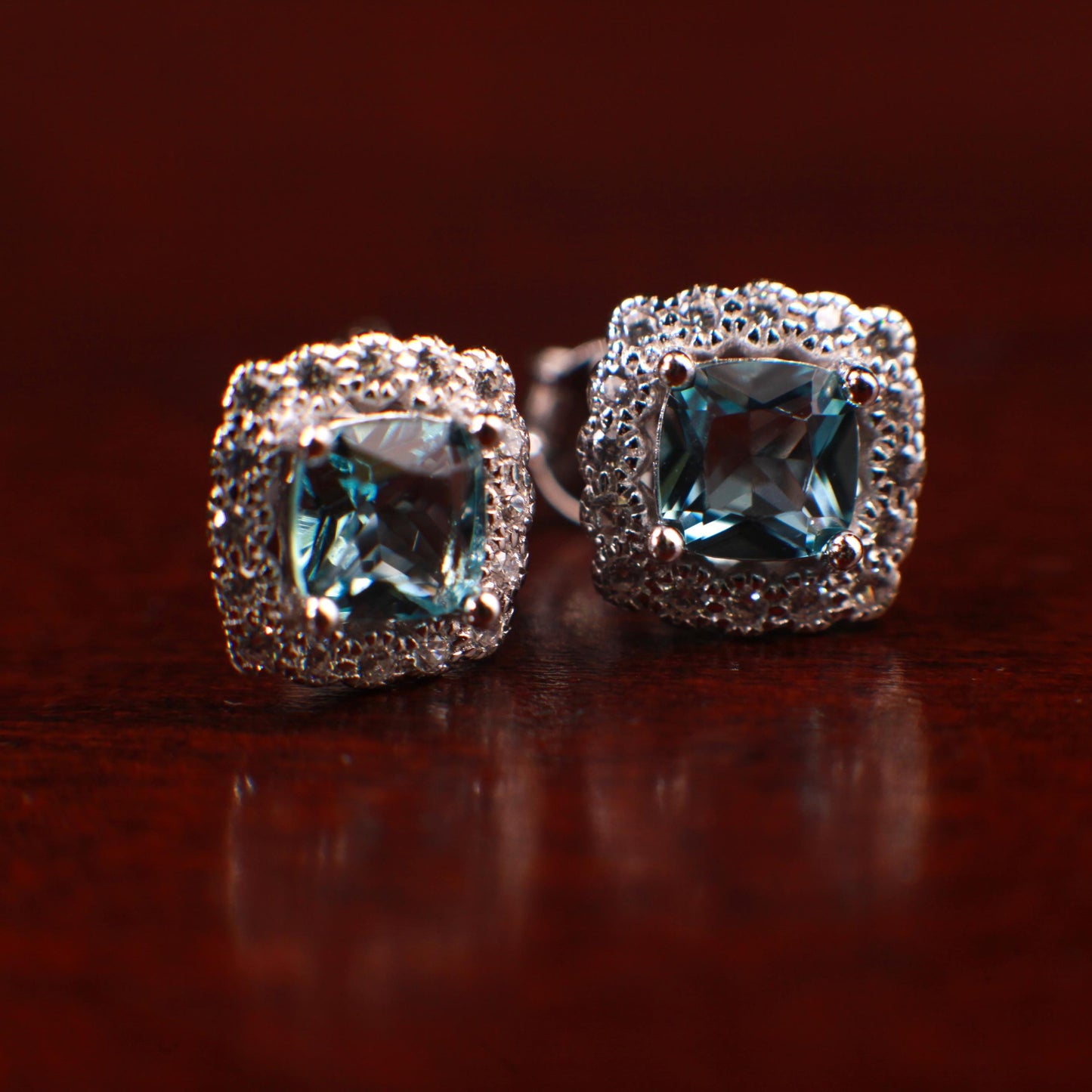 Blue Topaz with Cubic Zirconia 925 Sterling Silver Post Earring, 925 stamped, beautiful gift for her