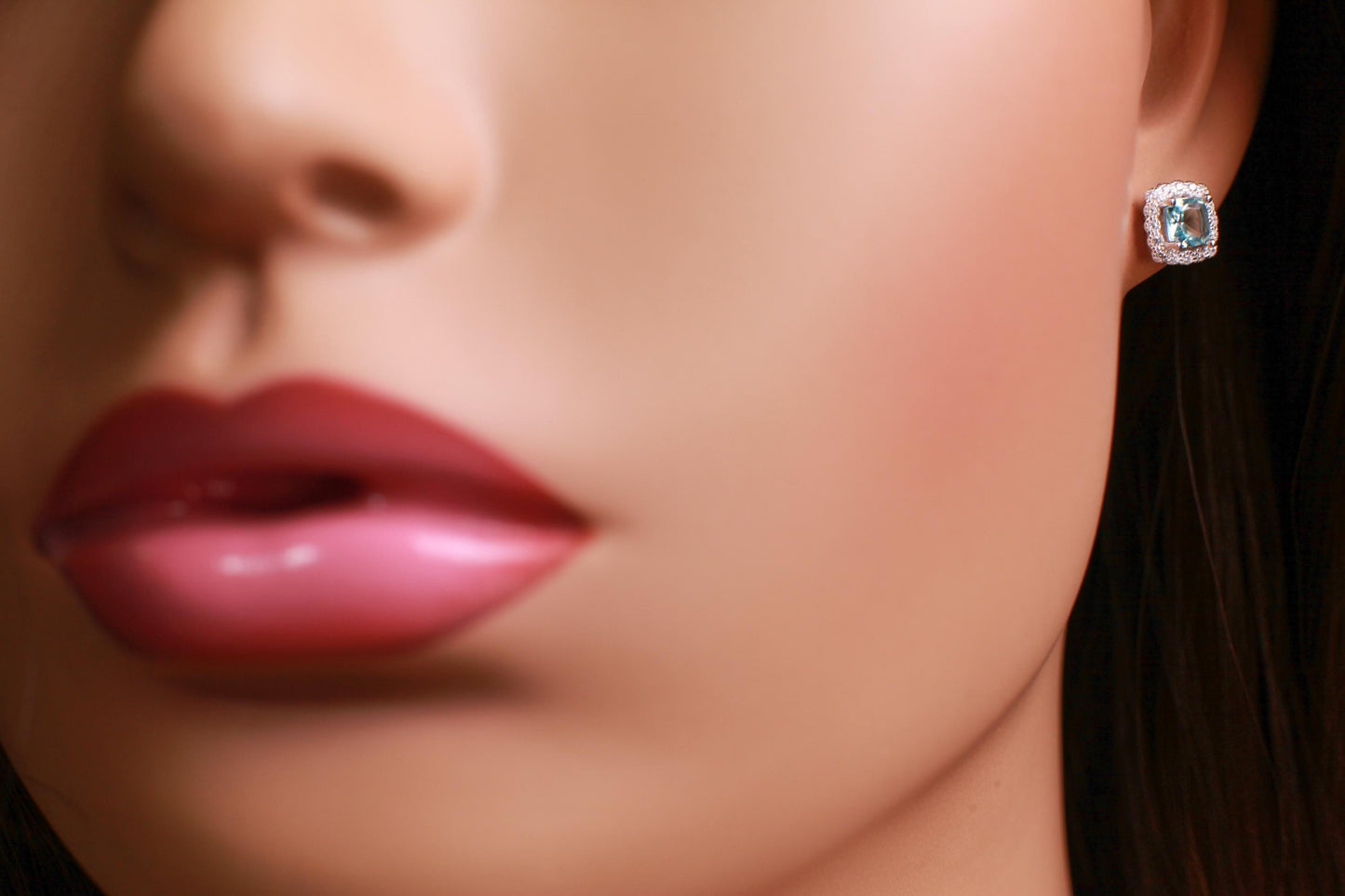 Blue Topaz with Cubic Zirconia 925 Sterling Silver Post Earring, 925 stamped, beautiful gift for her