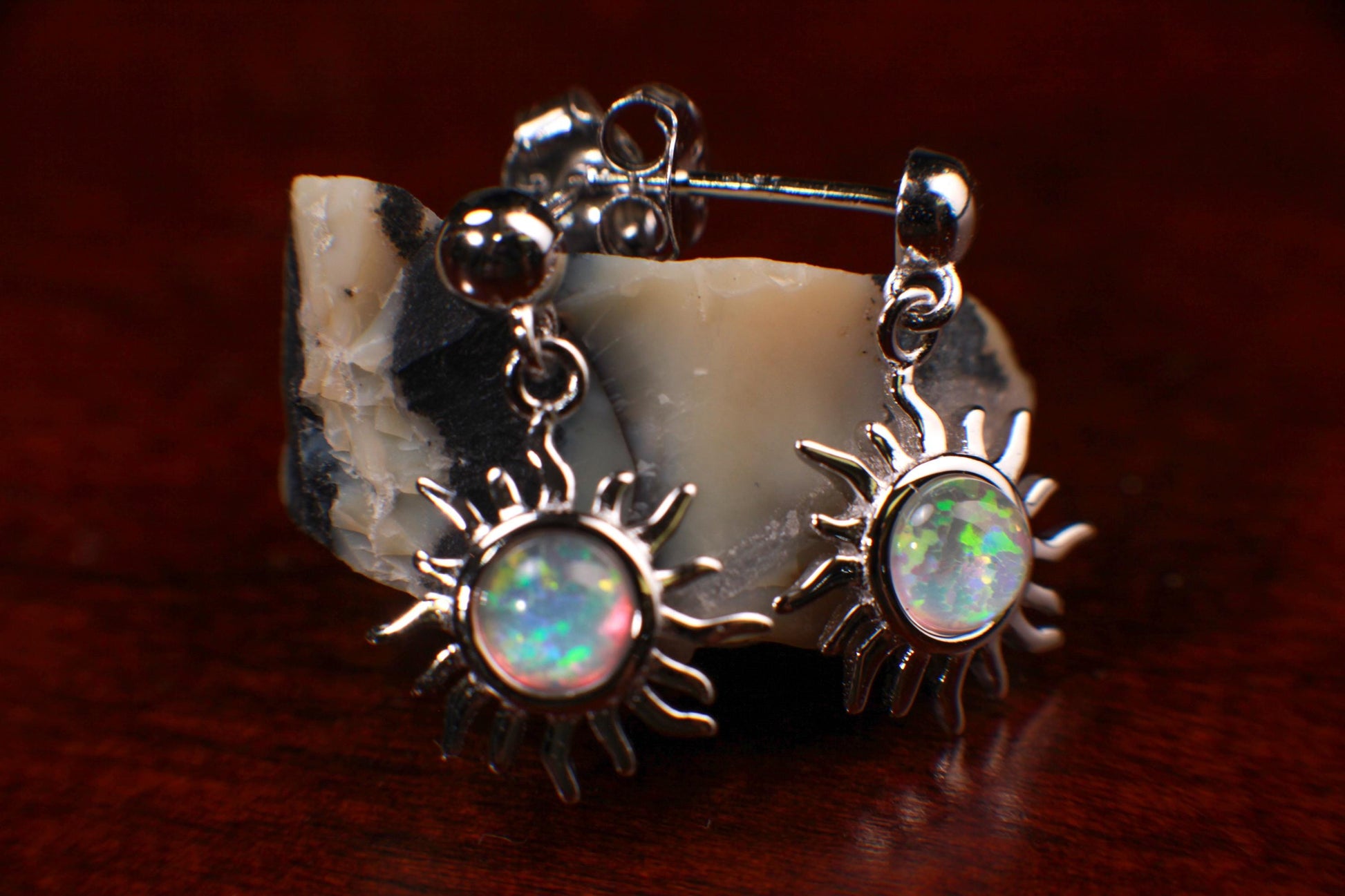 Ethiopian Fire Welo Opal 12mm Sun Stud Earrings in Sterling Silver, AAA Quality Fiery Welo Opal Dainty Elegant Earrings, Gift, 925 Stamped