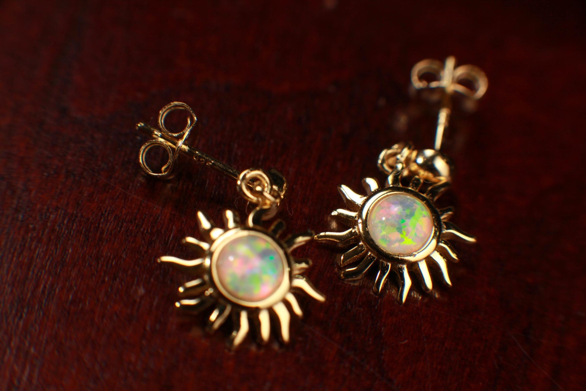 Ethiopian Fire Welo Opal 12mm Sun Stud Earrings in Gold Vermeil, AAA Quality Fiery Welo Opal Dainty Elegant Earrings, Gift, 925 Stamped