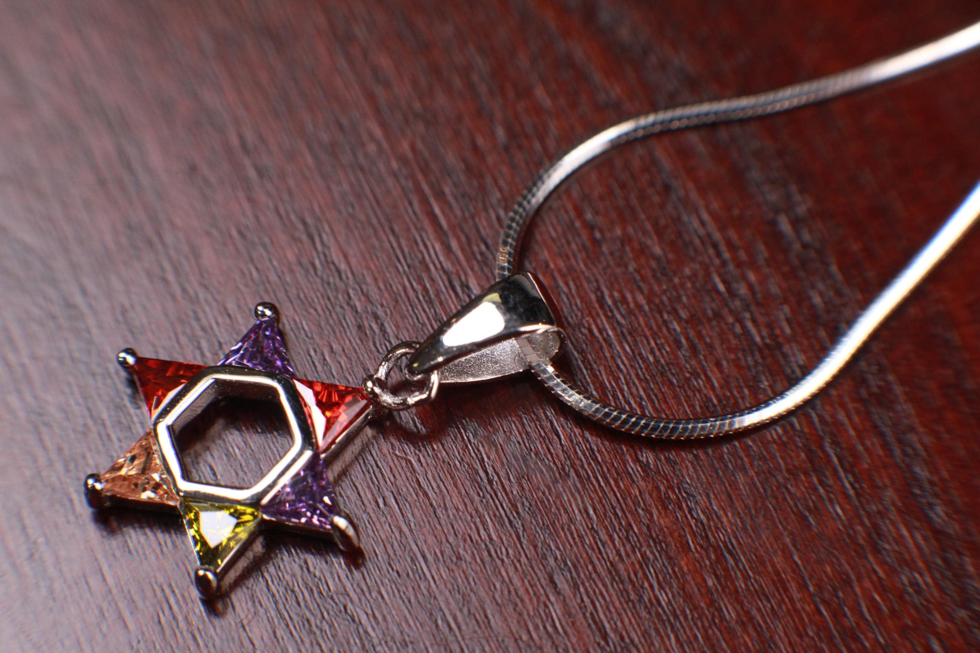 Star of David Multi Peridot, Citrine, Garnet, Amethyst, 925 Sterling Silver Pendant necklace. 925 stamped, Jewish pendant
