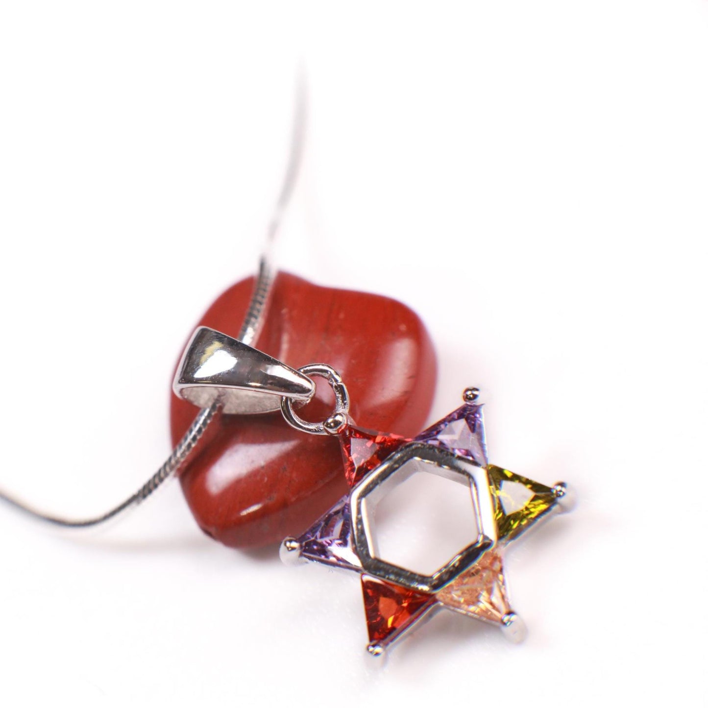 Star of David Multi Peridot, Citrine, Garnet, Amethyst, 925 Sterling Silver Pendant necklace. 925 stamped, Jewish pendant