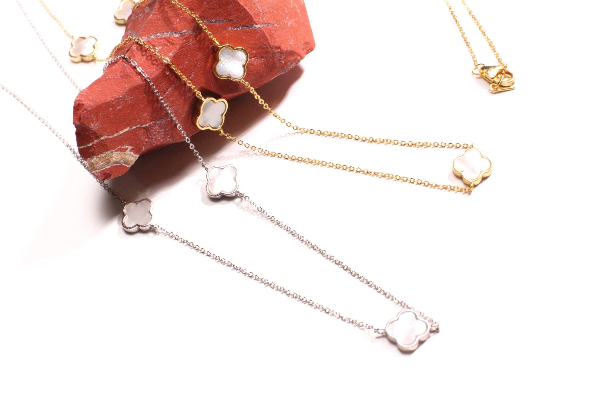 925 Sterling Silver, Gold Vermeil White Mother of Pearl Flower Charm 8.5mm long, charm 5pcs Adjustable 16”,17",18" MOP necklace