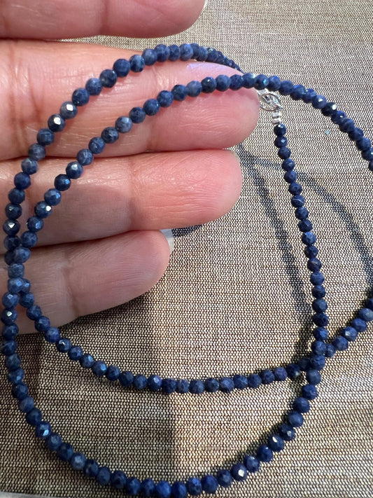 Natural Blue Sapphire Faceted Round 2.5-3mm handmade necklace. Beautiful gemstone necklace gift