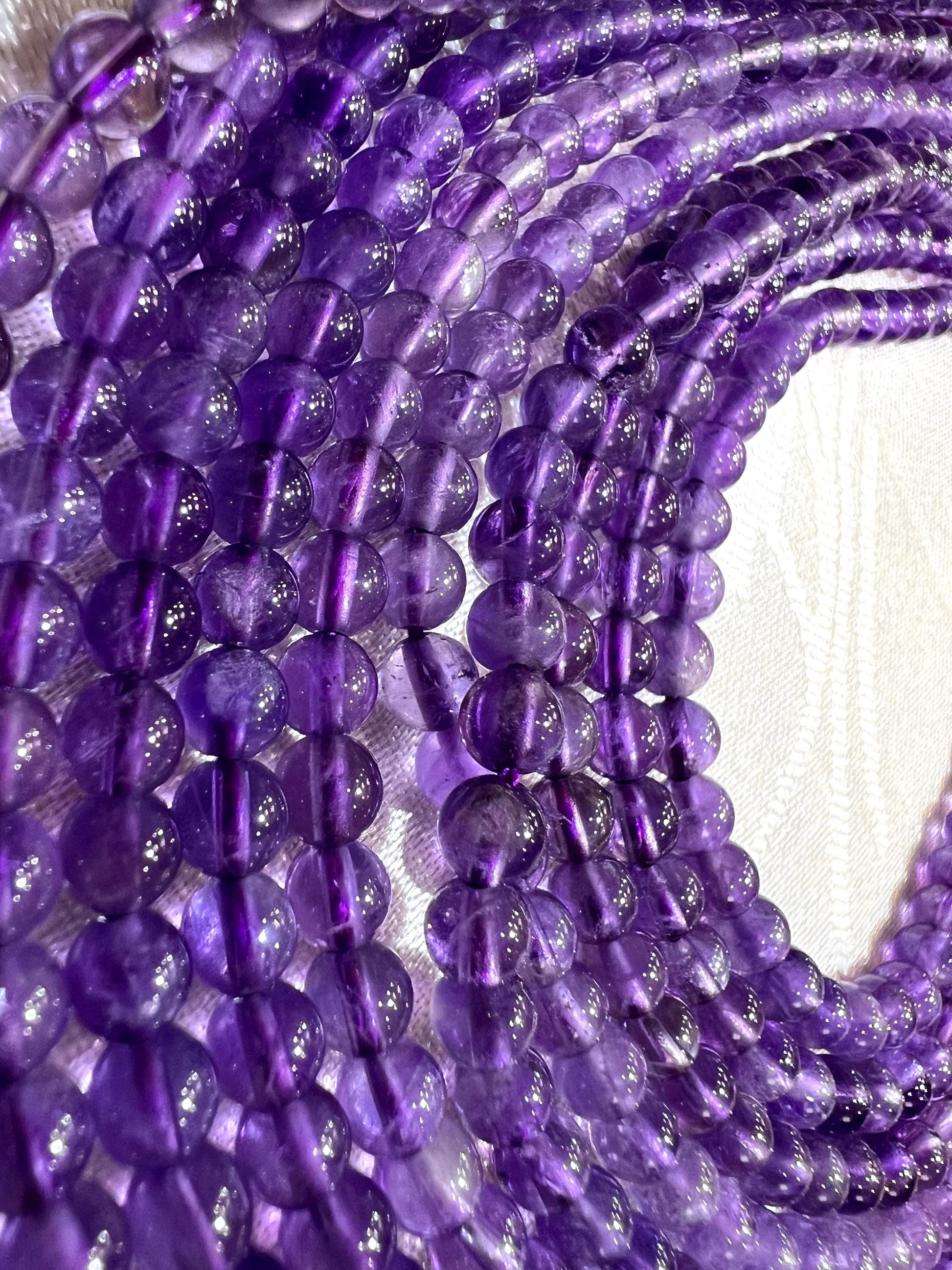 Natural Amethyst 4mm Smooth Round Jewelry Making Gemstone light Purple Round Beads 15” Full Strand