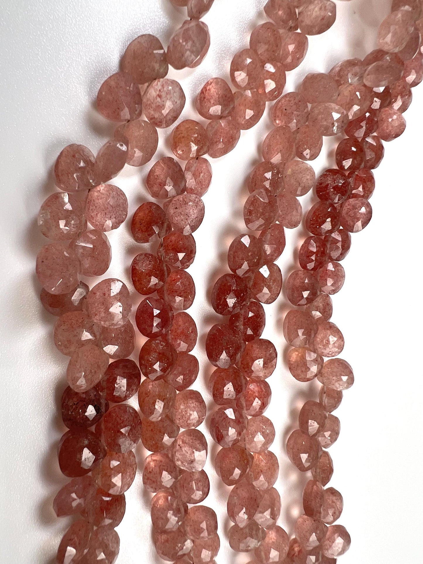 Natural strawberry Quartz Faceted Heart Drop 7.5-8mm gemstone beads for jewelry making 8” strand approximately 54 pcs