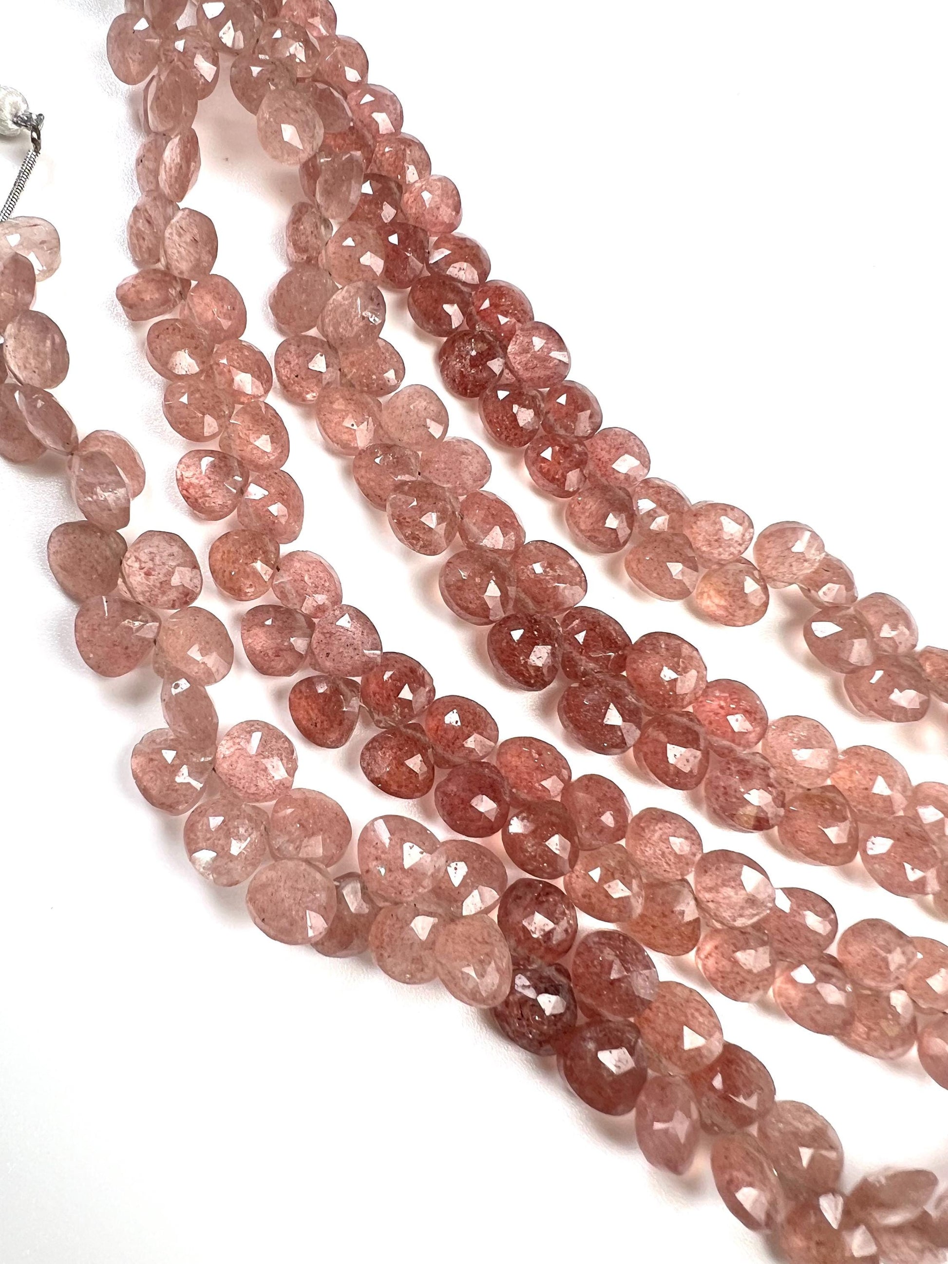 Natural strawberry Quartz Faceted Heart Drop 7.5-8mm gemstone beads for jewelry making 8” strand approximately 54 pcs