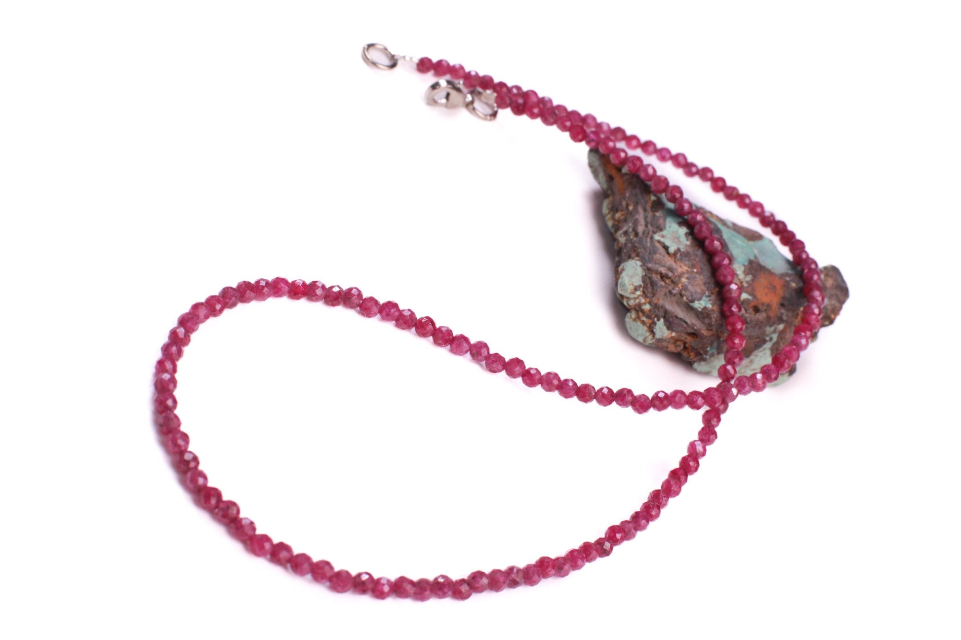 Genuine Ruby Necklace pinkish Red Ruby Faceted 3mm Round Sterling silver Rhodium Necklace, Beautiful Dark pinkish Red Ruby Gemstone Jewelry