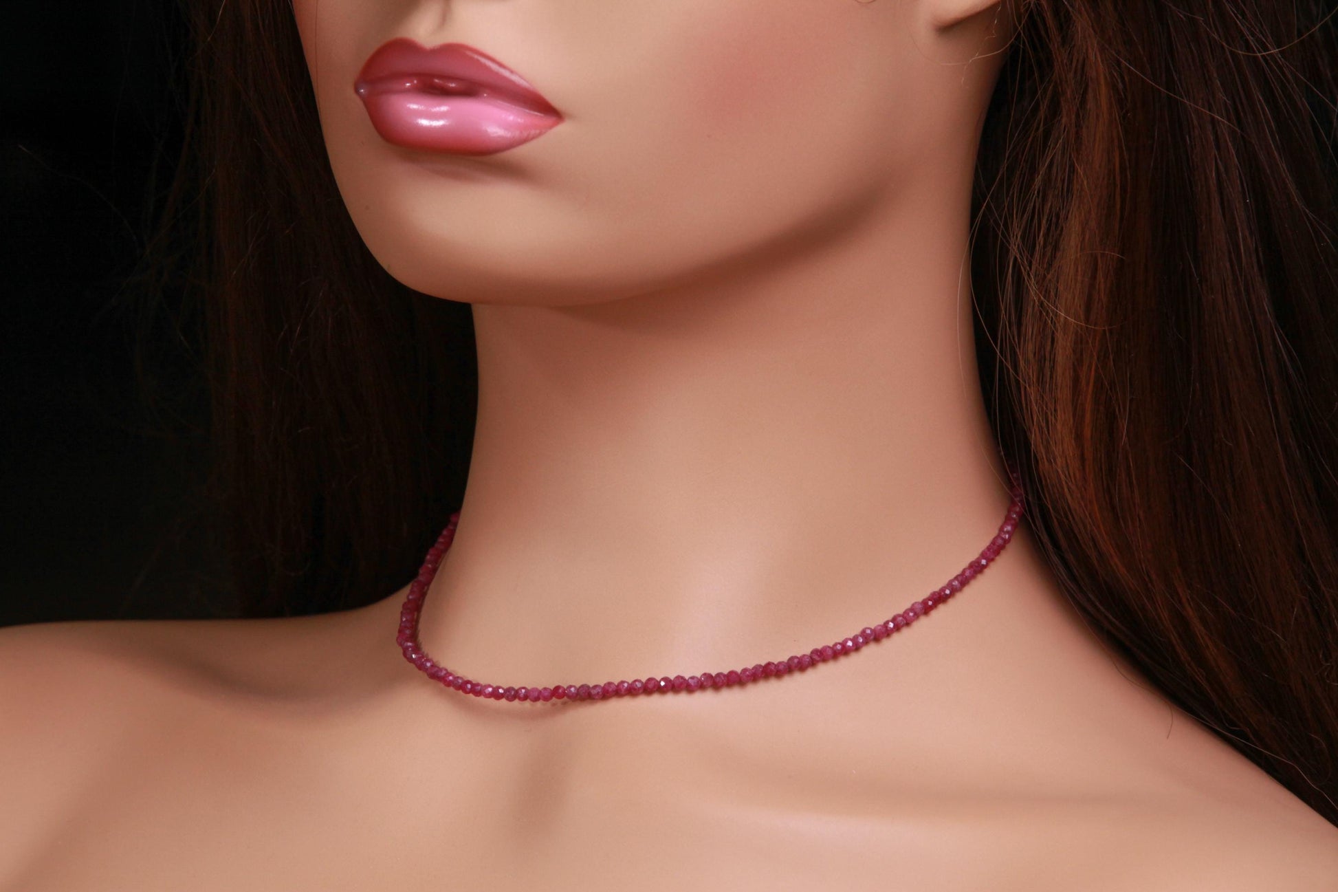 Genuine Ruby Necklace pinkish Red Ruby Faceted 3mm Round Sterling silver Rhodium Necklace, Beautiful Dark pinkish Red Ruby Gemstone Jewelry
