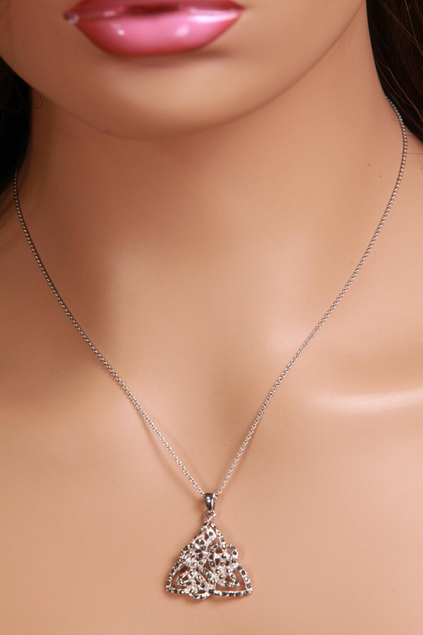 Marcasite 925 Sterling Silver Celtic Knot 23mm Endless Eternity Unity Pendant Art Decorative Sterling Silver Chain Necklace 925 stamp