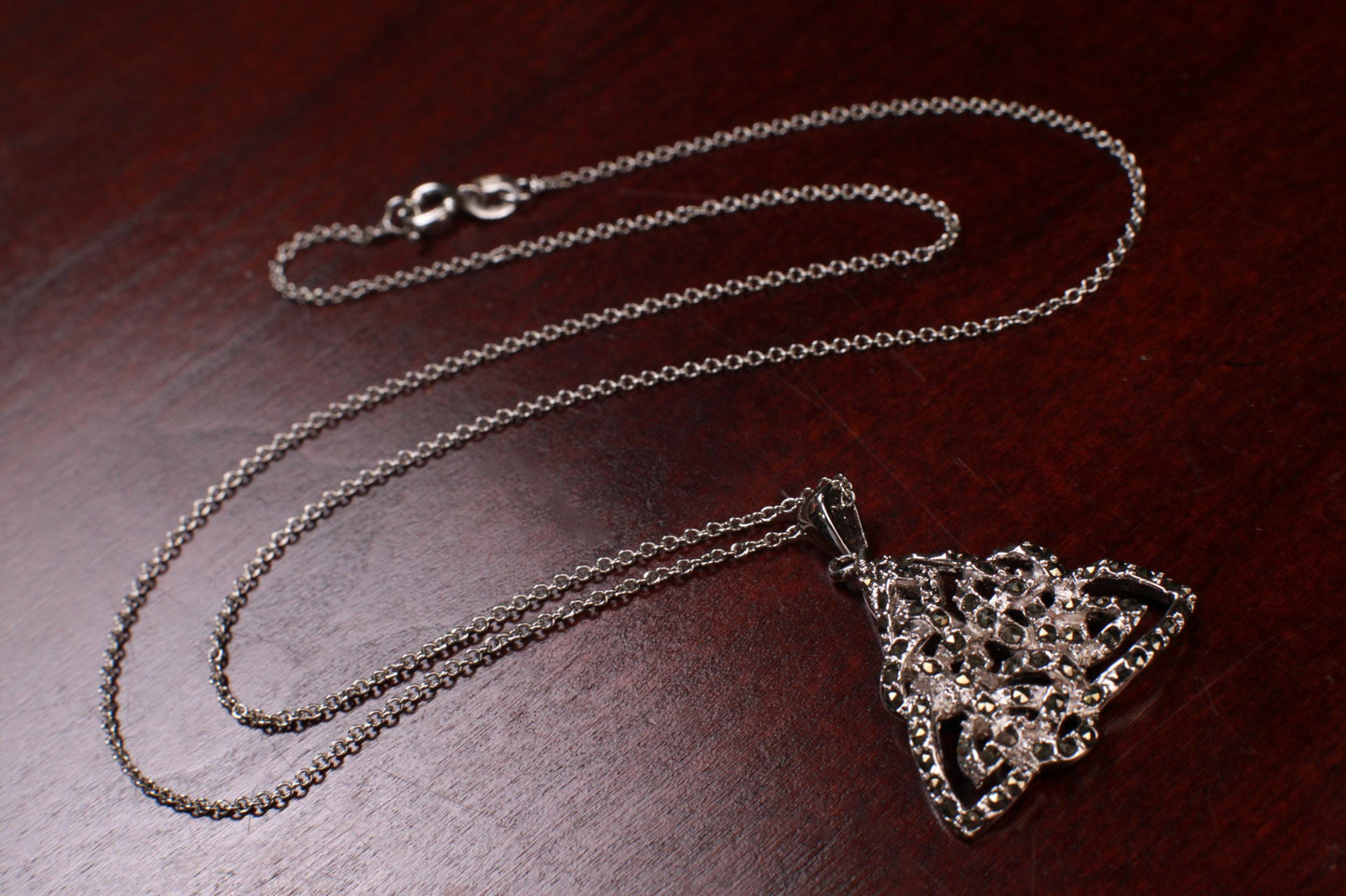 Marcasite 925 Sterling Silver Celtic Knot 23mm Endless Eternity Unity Pendant Art Decorative Sterling Silver Chain Necklace 925 stamp