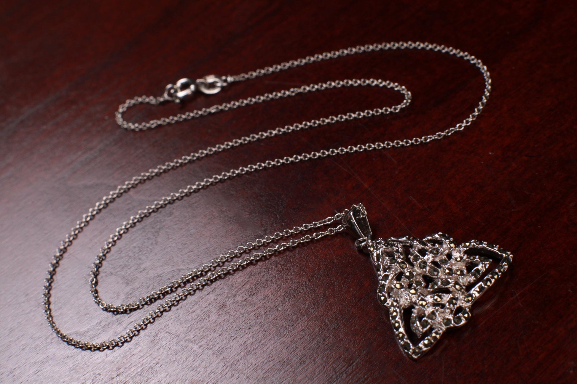 Marcasite 925 Sterling Silver Celtic Knot 23mm Endless Eternity Unity Pendant Art Decorative Sterling Silver Chain Necklace 925 stamp