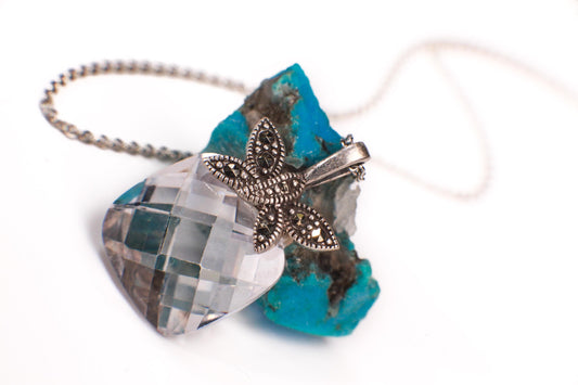 Vintage Marcasite 925 Sterling Silver Butterfly CZ Diamond Pillow 14x24mm Pendant Sterling Silver Chain necklace. Vintage gift. 925 stamped