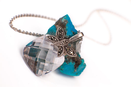 Vintage Marcasite 925 Sterling Silver Butterfly CZ Diamond Pillow 14x24mm Pendant Sterling Silver Chain necklace. Vintage gift. 925 stamped