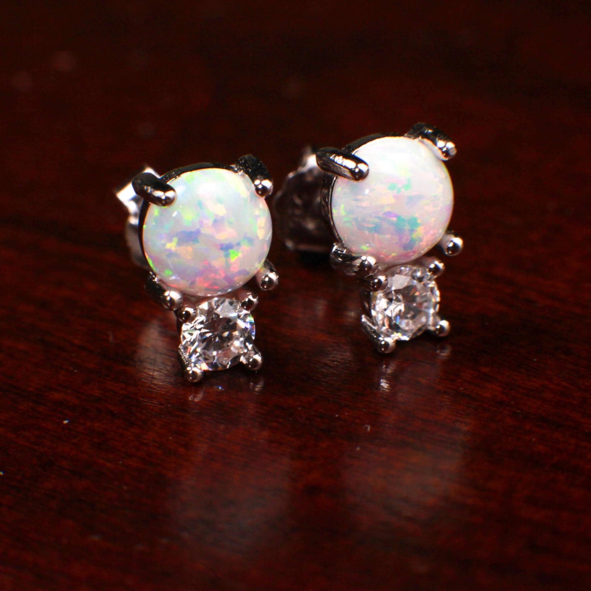 Genuine Ethiopian Fire Opal, Welo Opal, 6mm Round CZ Diamond top in 22k Gold Vermeil Stud Earrings Fiery Opal 925 stamped. Elegant gift