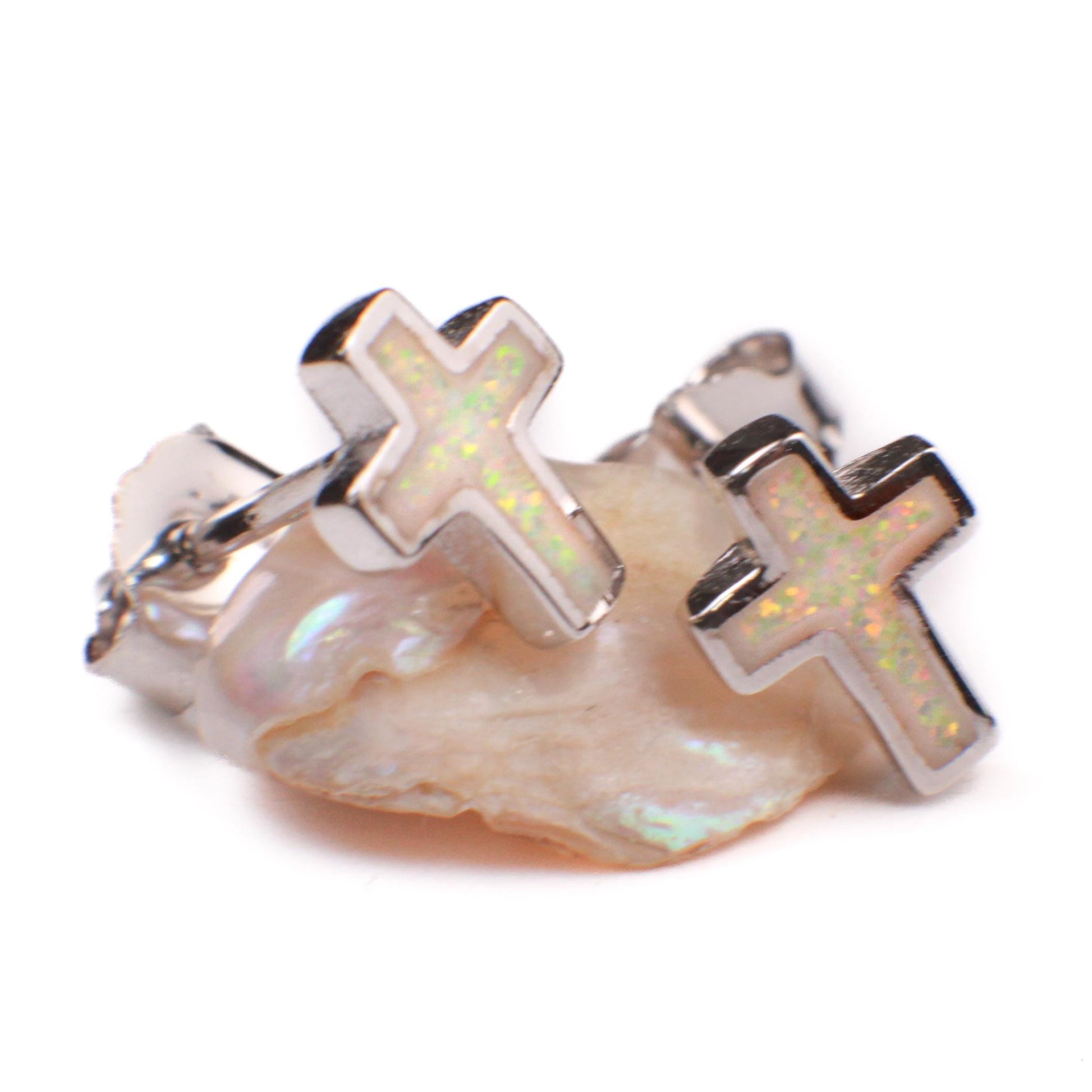 Genuine Ethiopian Fire Opal, Welo Opal 6x8mm Cross Stud Earrings in 925 Sterling Silver AAA Quality Fiery Dainty Earrings 925 stamped