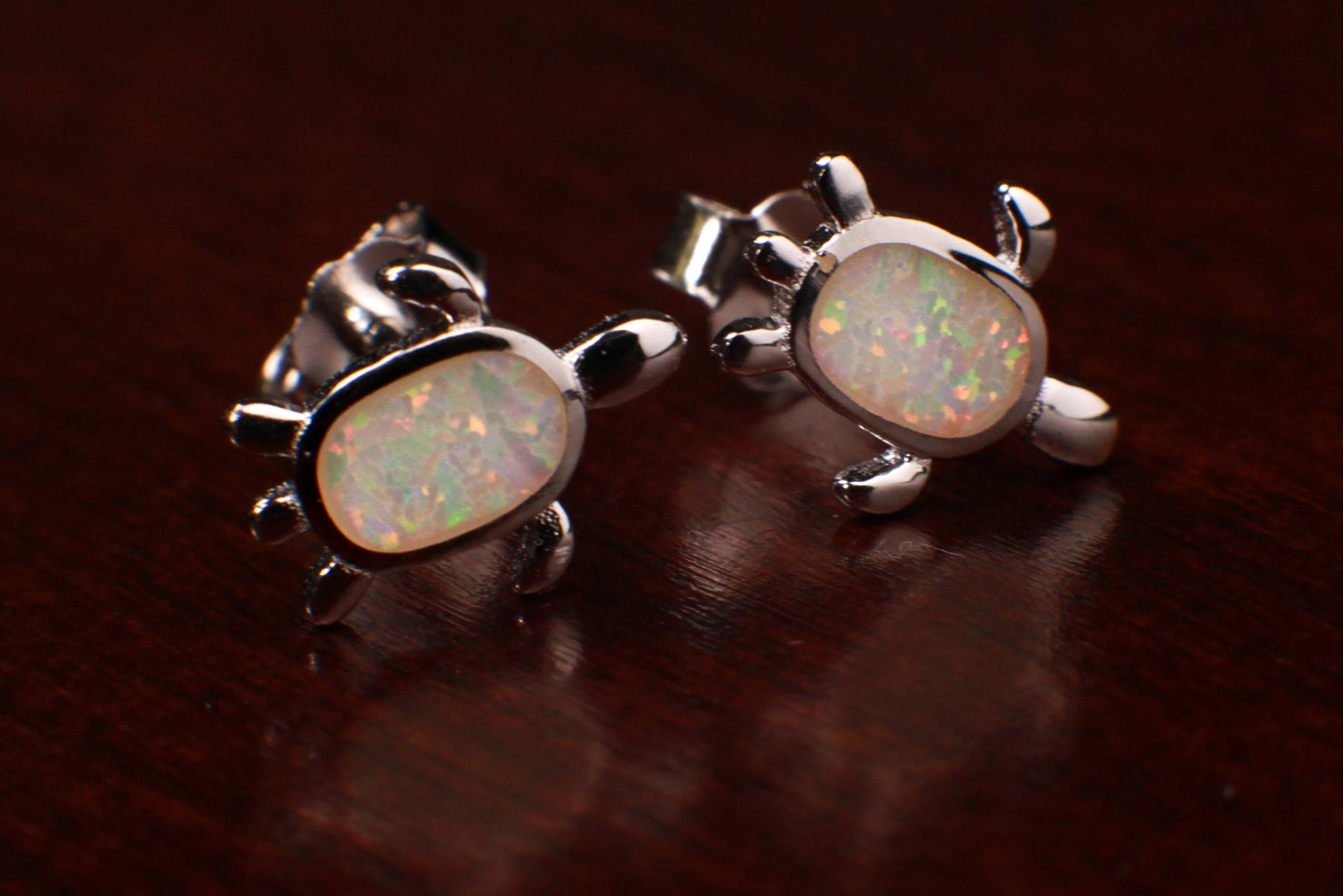 Genuine Ethiopian Fire Opal, Welo Opal 5x7mm Sea Turtle Stud Earrings in 925 Sterling Silver, AAA Quality Fiery Opal Dainty Earrings
