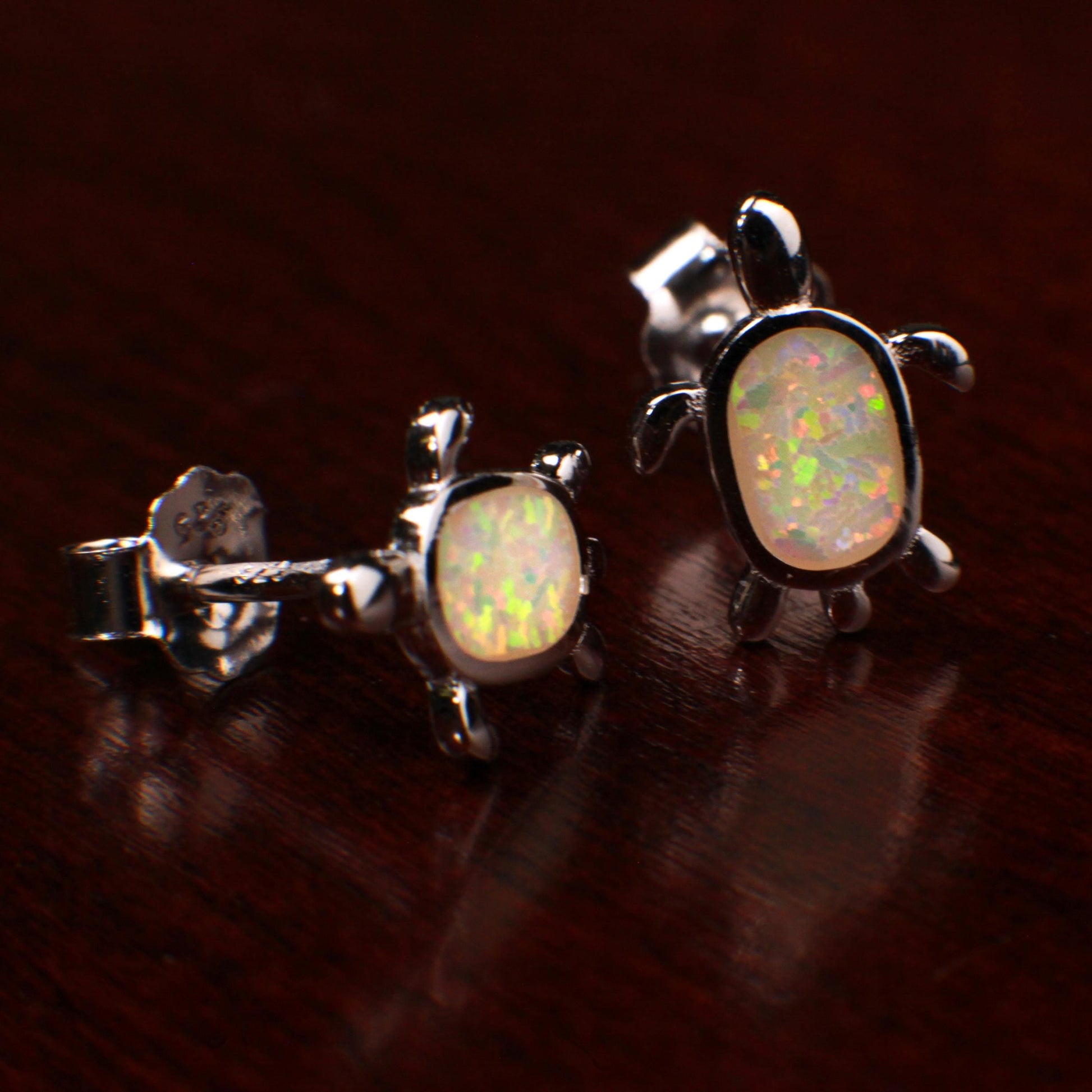Genuine Ethiopian Fire Opal, Welo Opal 5x7mm Sea Turtle Stud Earrings in 925 Sterling Silver, AAA Quality Fiery Opal Dainty Earrings