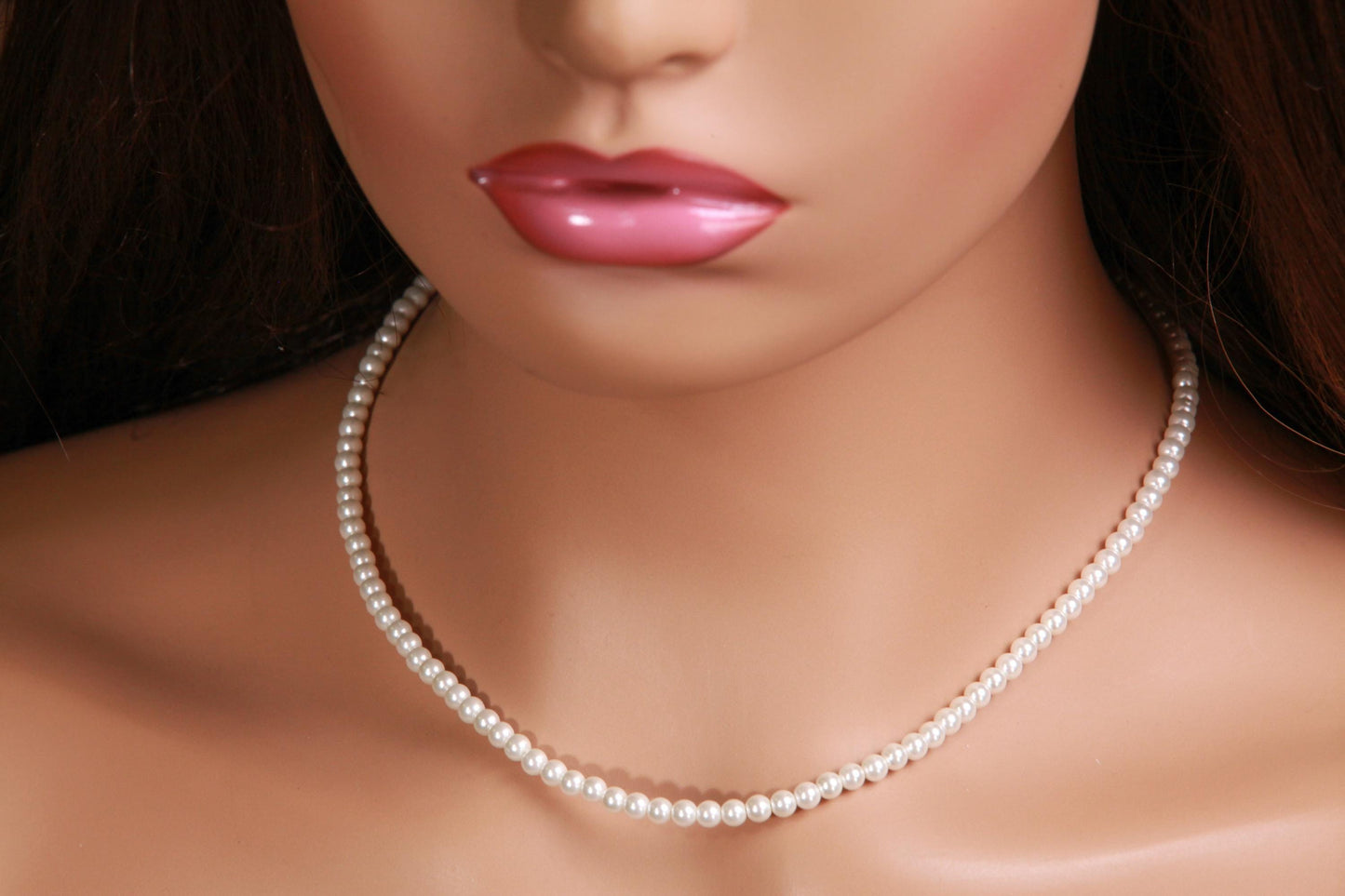 White South Sea shell Pearl Necklace 4mm Round Statement Necklace 14"- 42" Bridal, Gift for Her