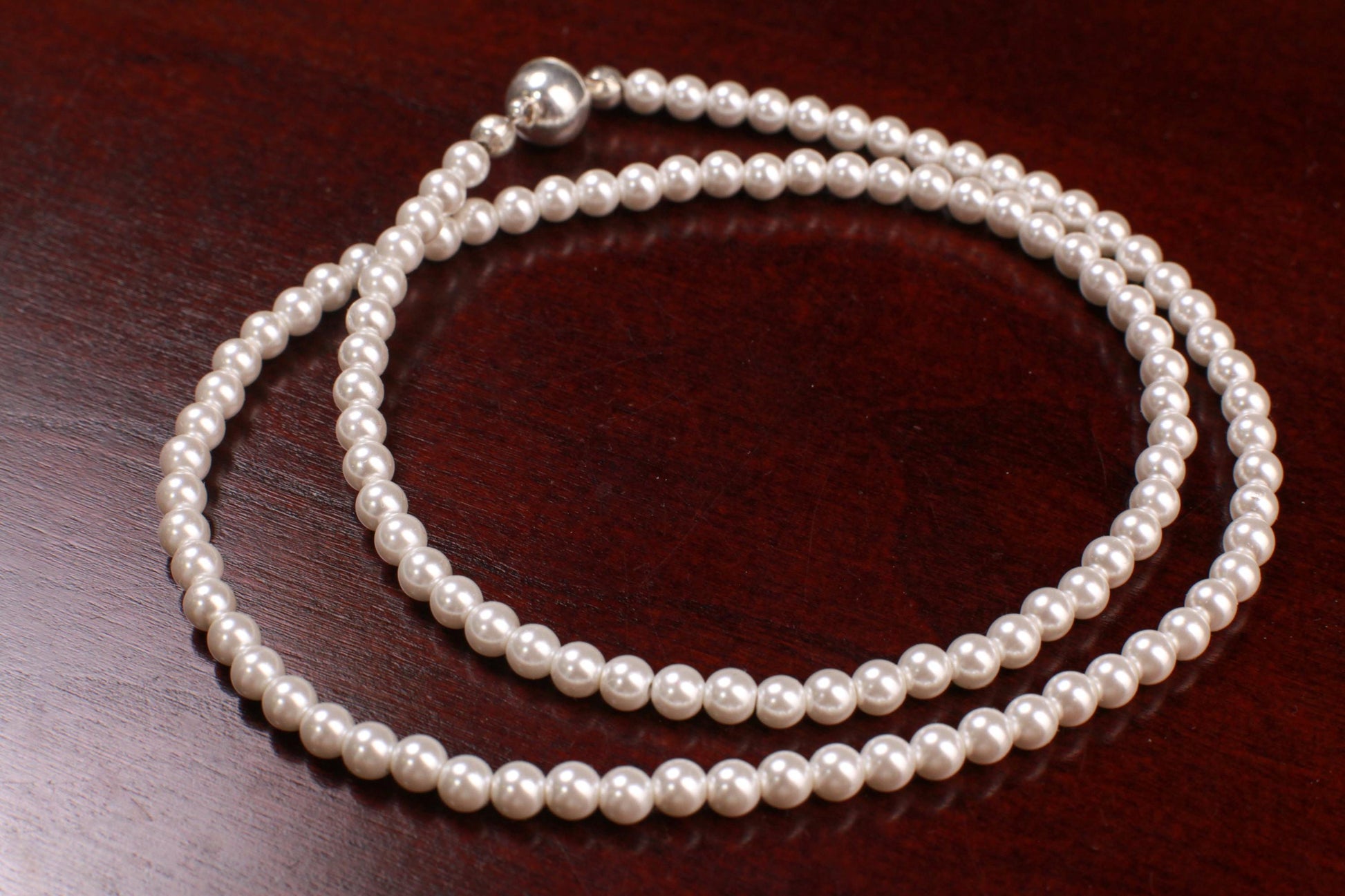 White South Sea shell Pearl Necklace 4mm Round Statement Necklace 14"- 42" Bridal, Gift for Her