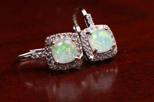 Ethiopian Fire Opal, Welo Opal with CZ Diamond Leverback Earrings in 925 Sterling Silver AAA Fiery Opal Elegant Earrings gift