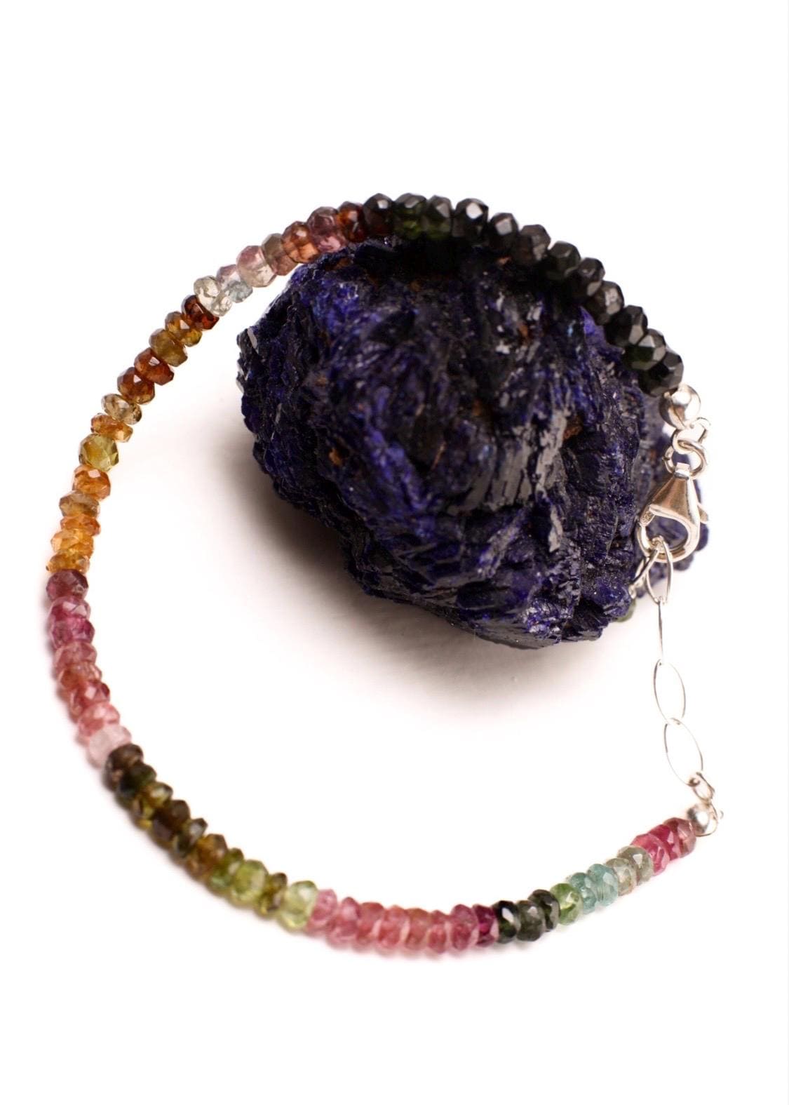 Watermelon Tourmaline 4mm Faceted Rondelle AAA quality in 925 Sterling Silver or 14k gold filled Bracelet with 1" extender .