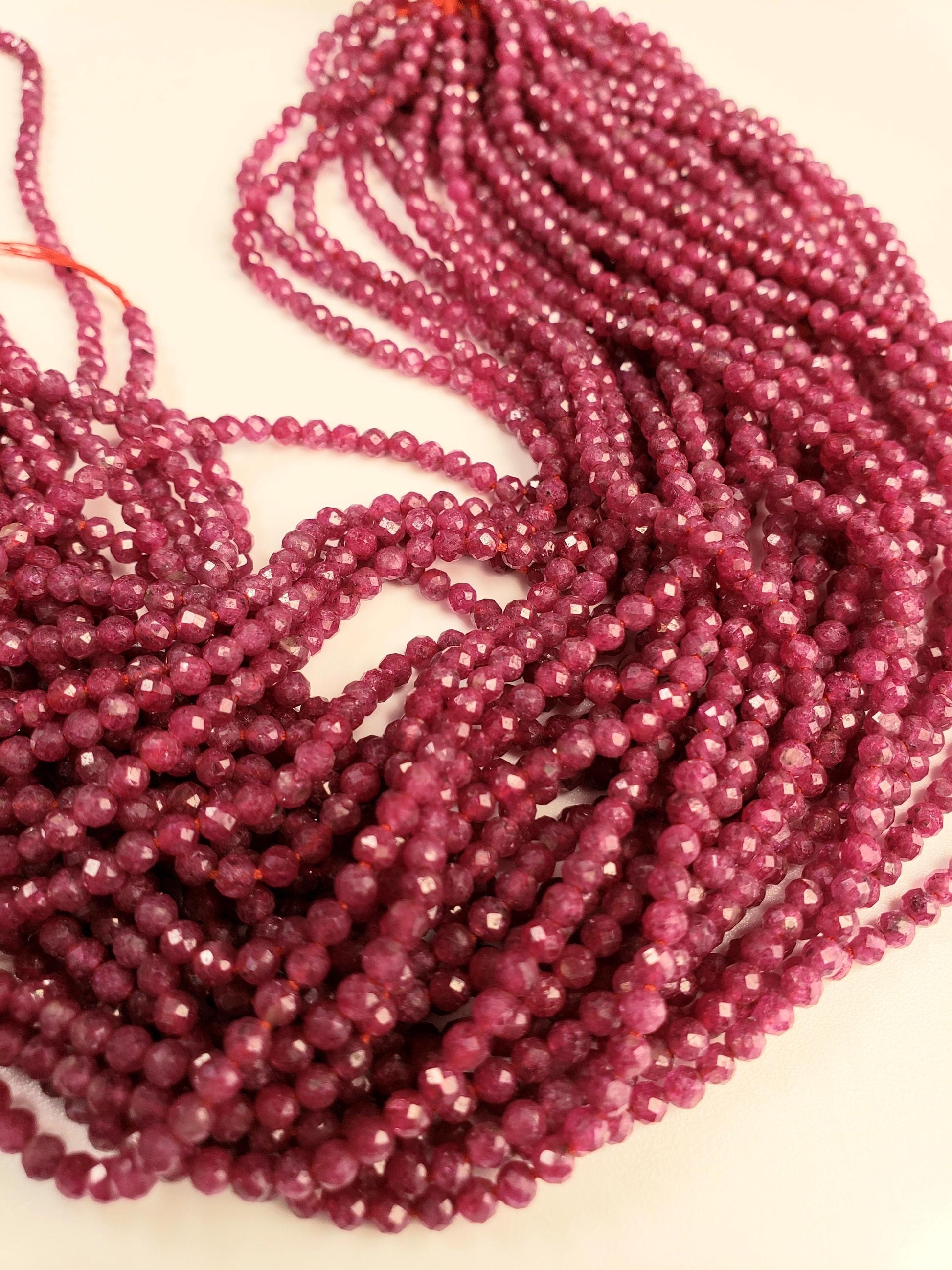 Natural Ruby 3 Faceted round Dark pinkish Red Gemstone Beads for jewelry Making 12.5" strand