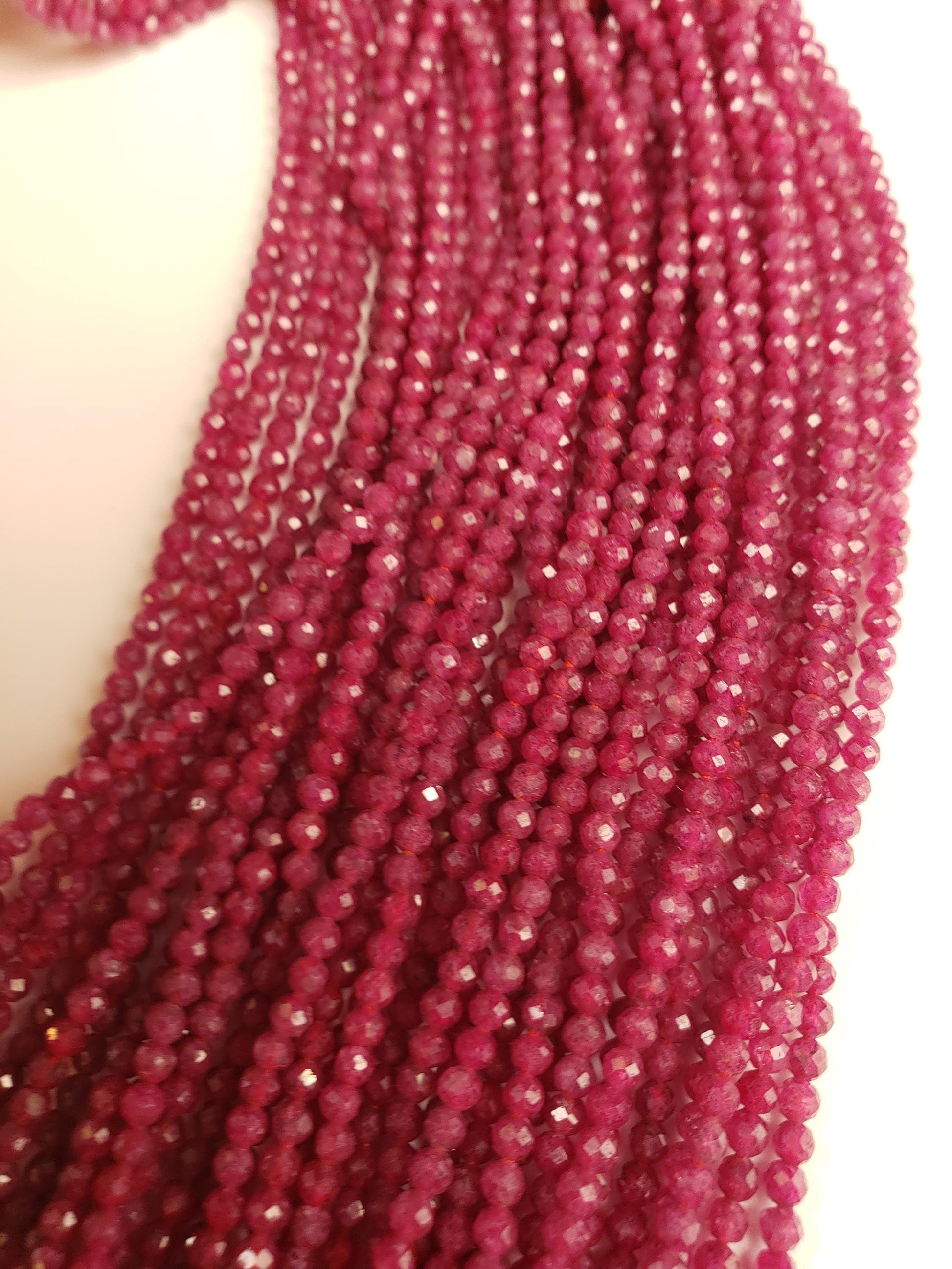 Natural Ruby 3mm Faceted round Dark pinkish Red Gemstone Beads for jewelry Making 12.5" strand