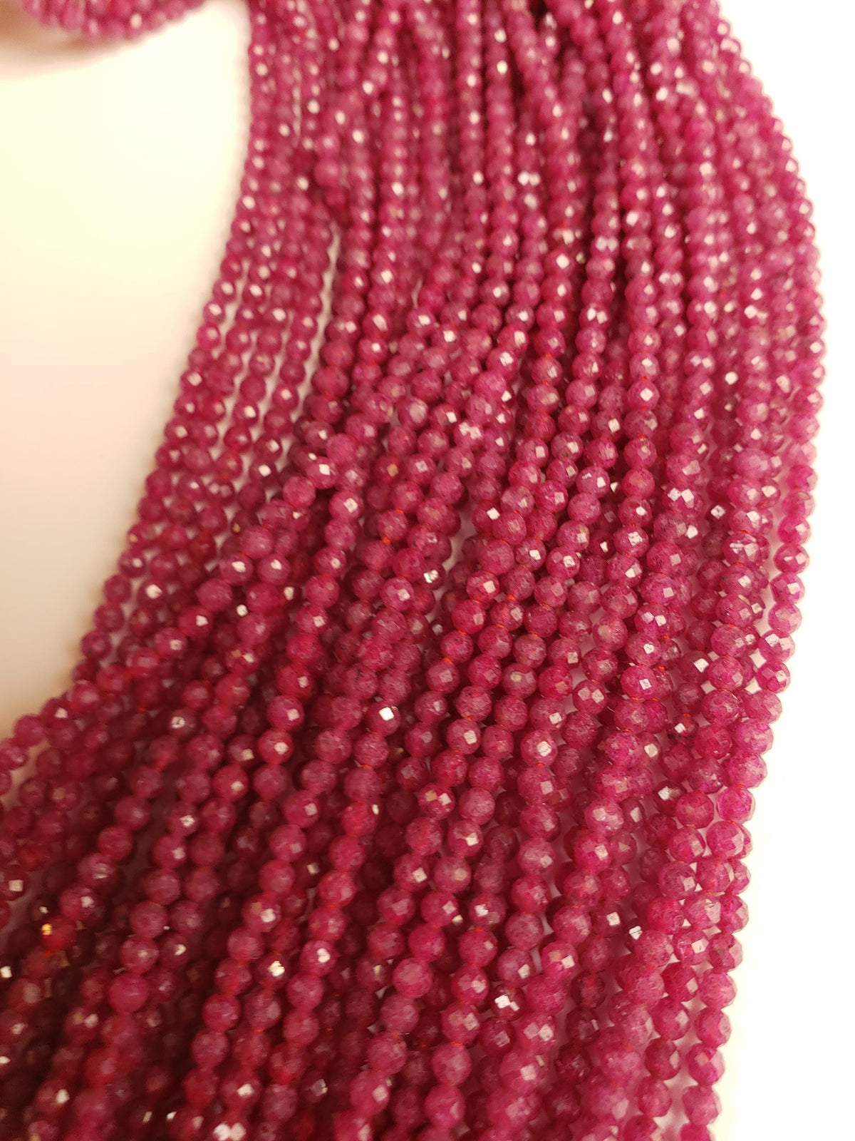 Natural Ruby 3mm Faceted round Dark pinkish Red Gemstone Beads for jewelry Making 12.5" strand