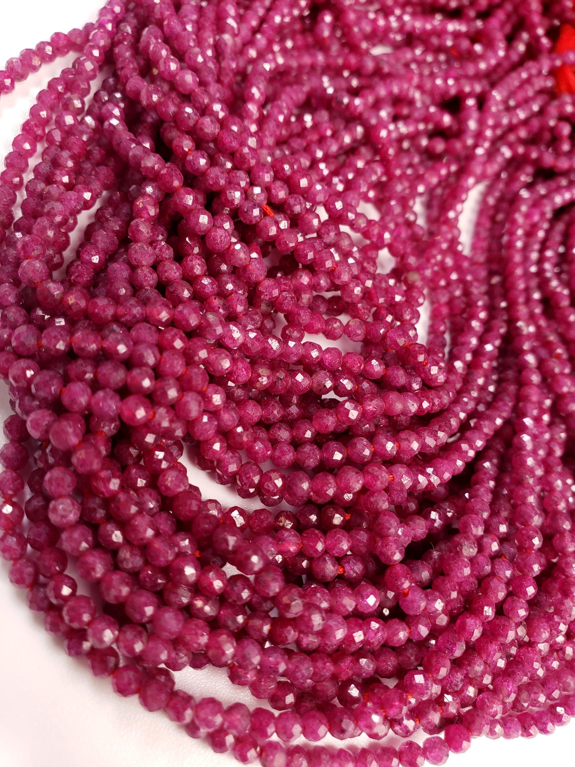 Genuine Ruby Necklace pinkish Red Ruby Faceted 3mm Round Sterling silver Rhodium Necklace, Beautiful Dark pinkish Red Ruby Gemstone Jewelry