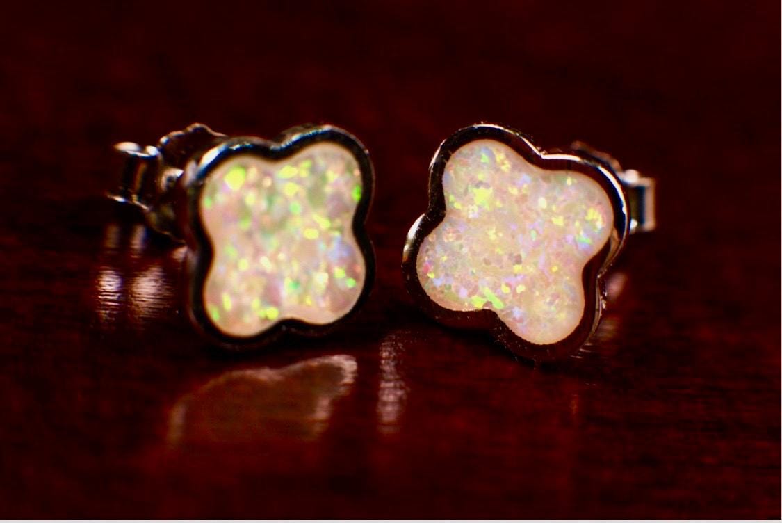 Genuine Ethiopian Fire Opal, Welo Opal, 8mm Flower Stud Earrings 18k Gold Vermeil over 925 Sterling Silver, Welo Opal Earrings,925 Stamped