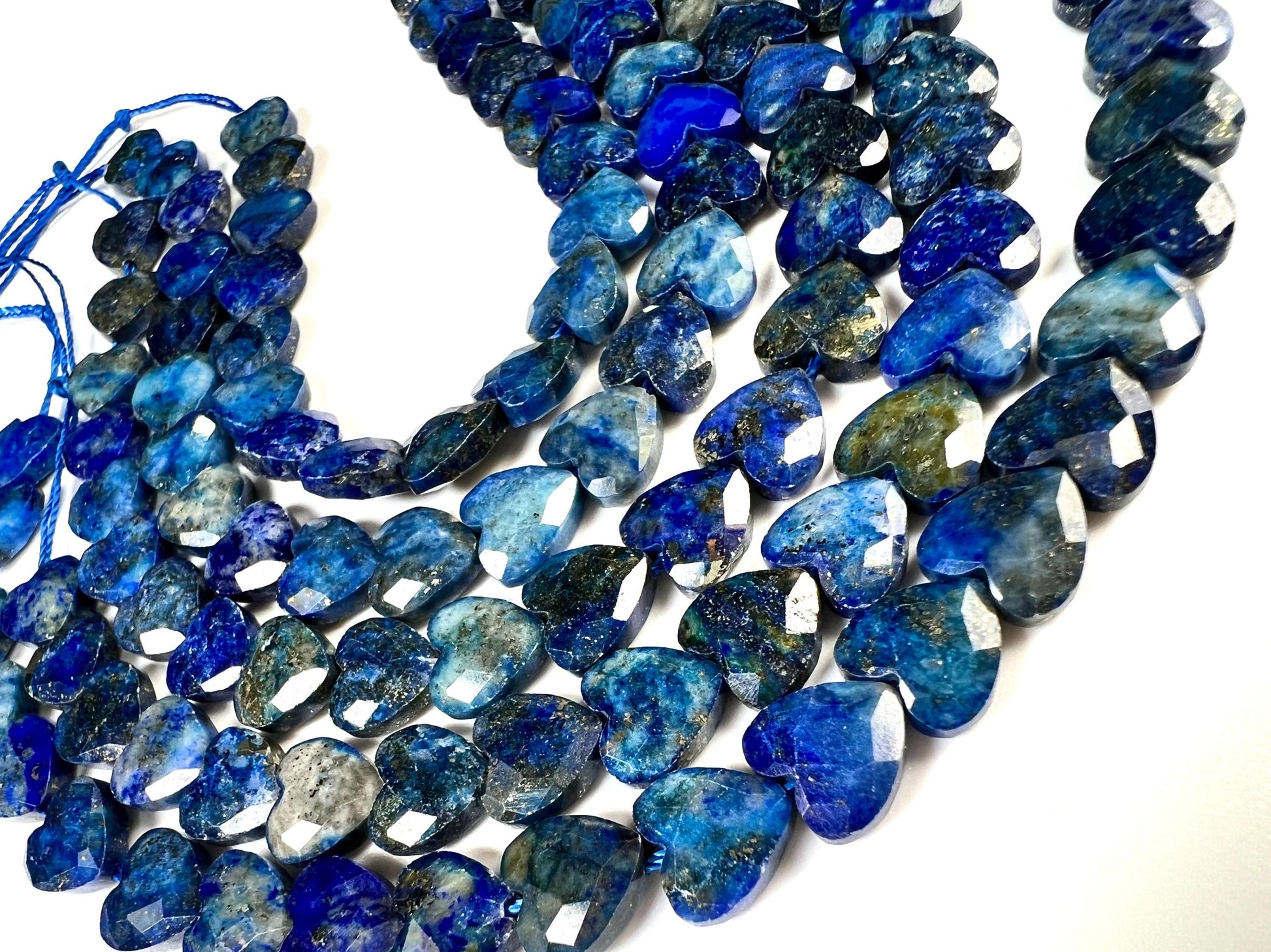 Genuine Lapis Lazuli Blue 8mm Faceted Heart shape top to bottom drilled beads for jewelry making healing gems . 22pcs 6” Long AAA quality