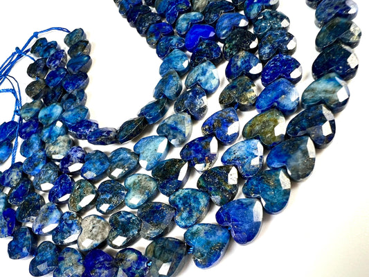 Genuine Lapis Lazuli Blue 8mm Faceted Heart shape top to bottom drilled beads for jewelry making healing gems . 22pcs 6” Long AAA quality