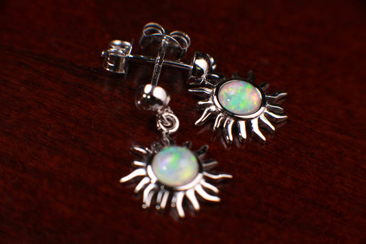 Ethiopian Fire Welo Opal 12mm Sun Stud Earrings in Sterling Silver, AAA Quality Fiery Welo Opal Dainty Elegant Earrings, Gift, 925 Stamped