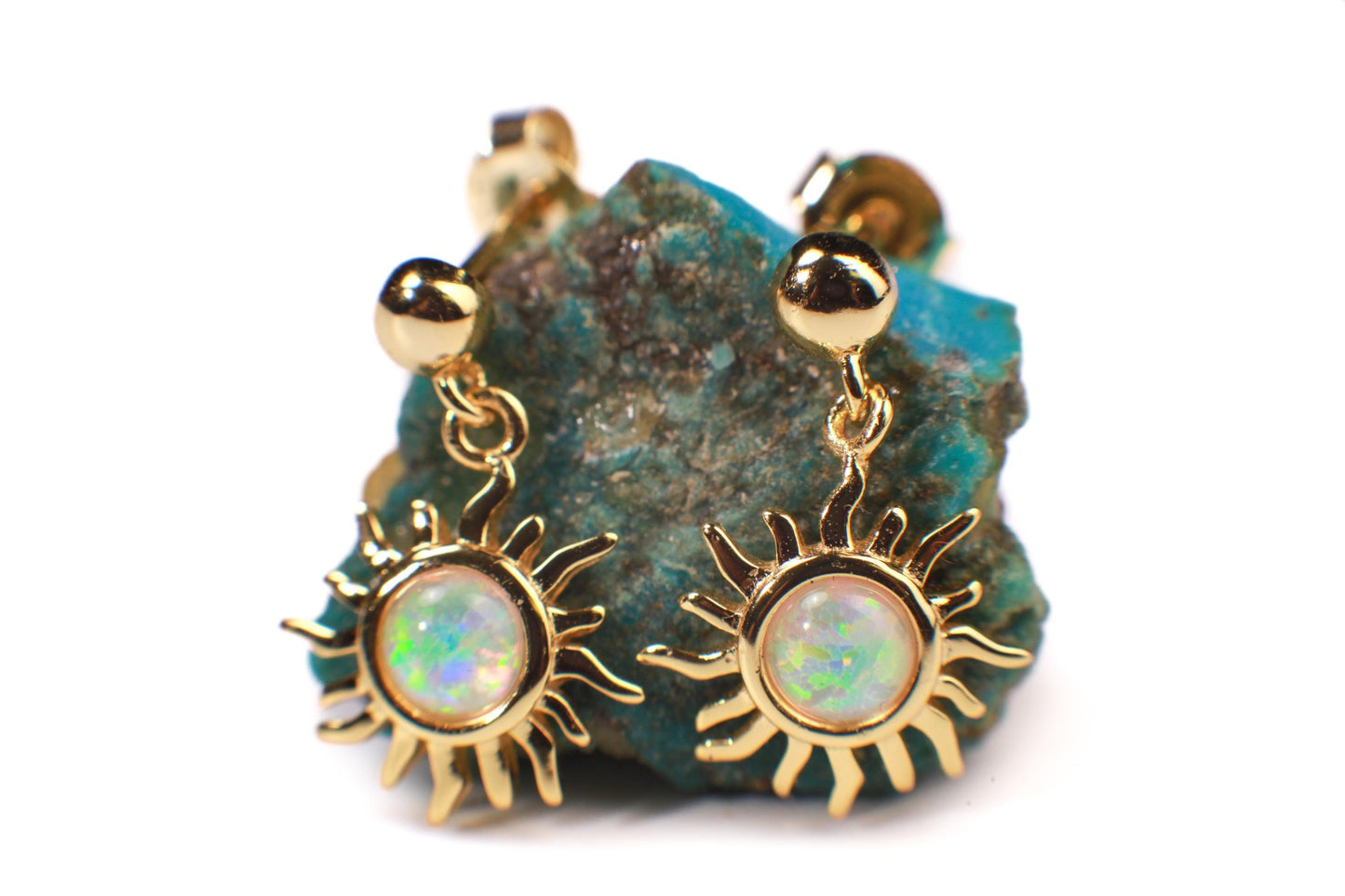 Ethiopian Fire Welo Opal 12mm Sun Stud Earrings in Gold Vermeil, AAA Quality Fiery Welo Opal Dainty Elegant Earrings, Gift, 925 Stamped