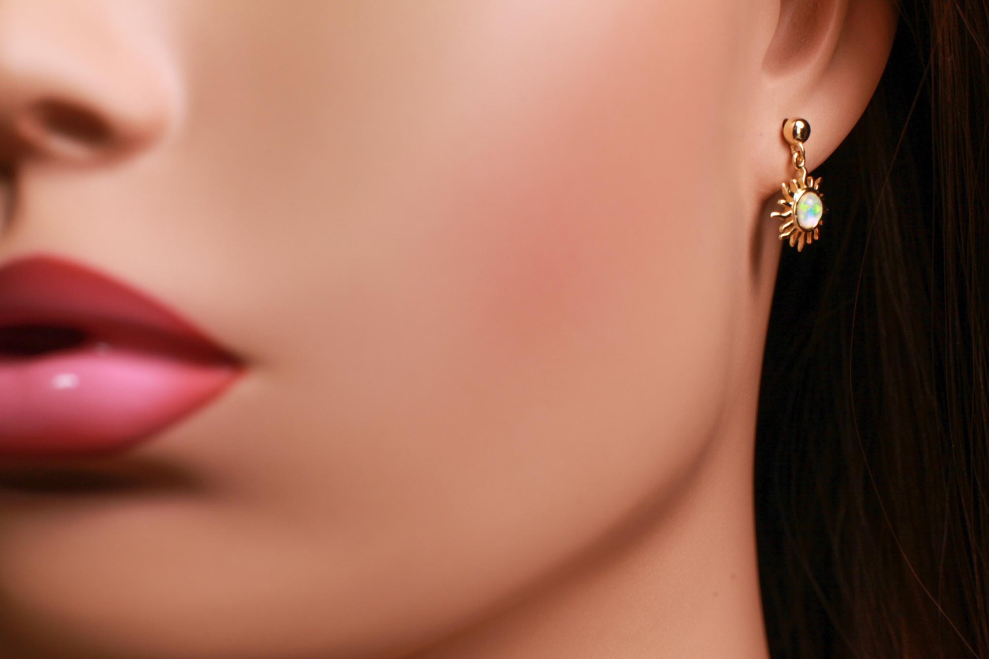 Ethiopian Fire Welo Opal 12mm Sun Stud Earrings in Gold Vermeil, AAA Quality Fiery Welo Opal Dainty Elegant Earrings, Gift, 925 Stamped