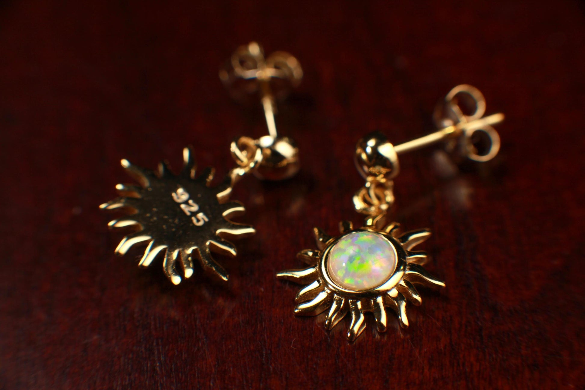 Ethiopian Fire Welo Opal 12mm Sun Stud Earrings in Gold Vermeil, AAA Quality Fiery Welo Opal Dainty Elegant Earrings, Gift, 925 Stamped
