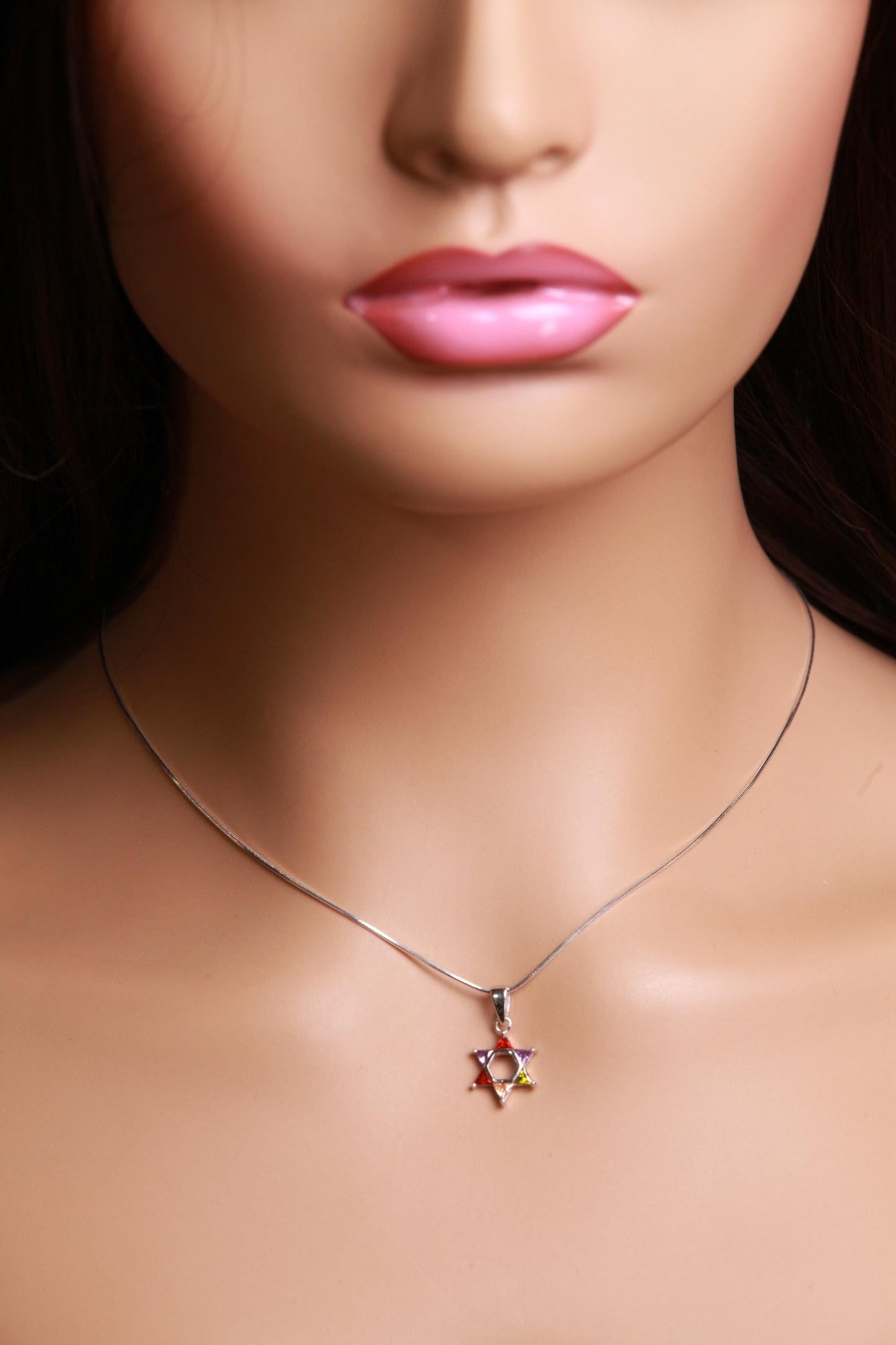 Star of David Multi Peridot, Citrine, Garnet, Amethyst, 925 Sterling Silver Pendant necklace. 925 stamped, Jewish pendant